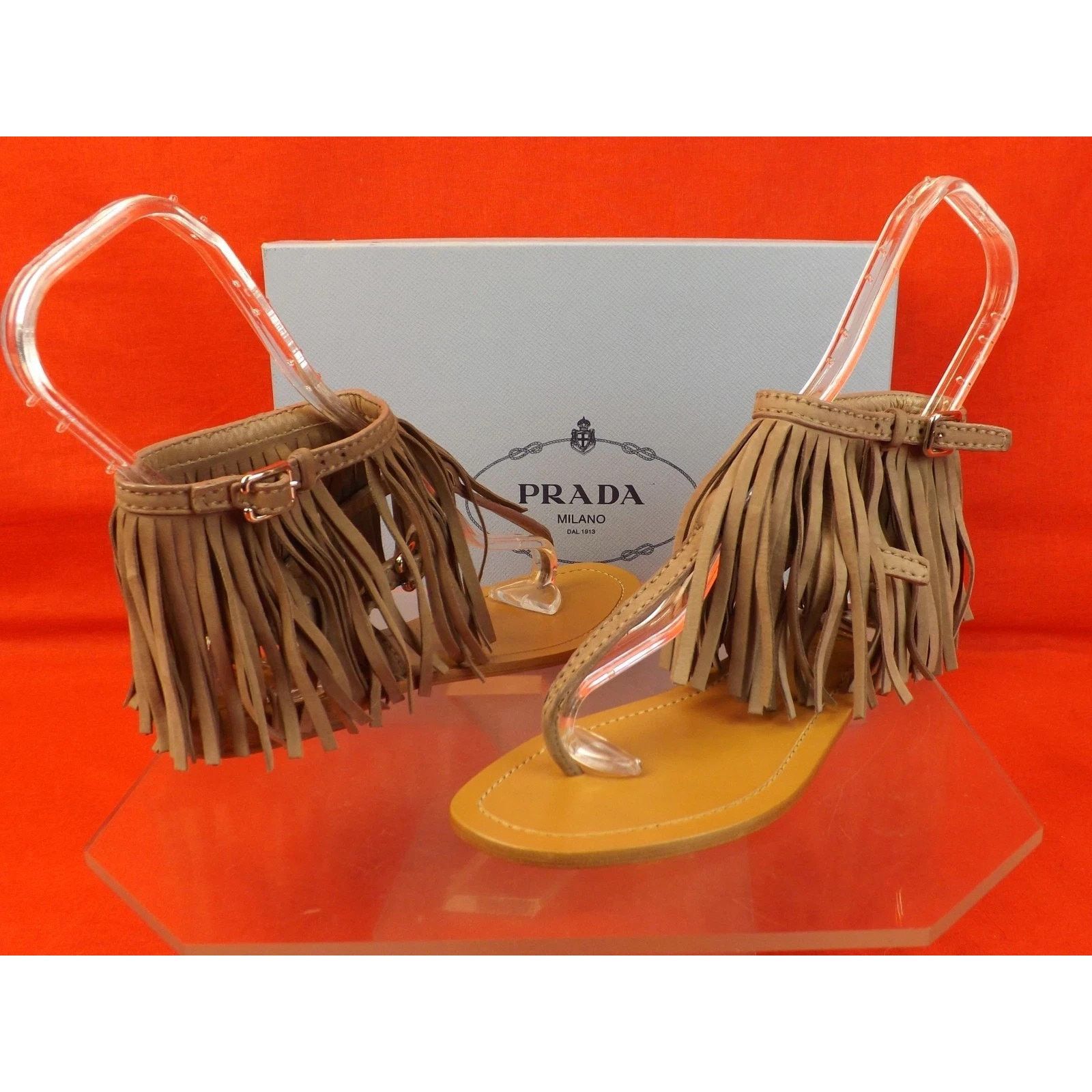 Prada PRADA 1Y70 BEIGE SUEDE FRINGE BUCKLES THONG FLAT SANDALS 36 Size US 6 / IT 36 - 3 Thumbnail