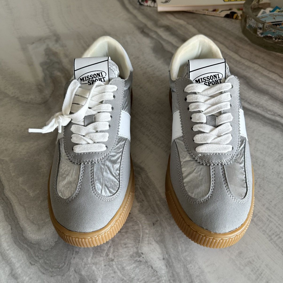 Missoni MISSONI SPORT 25MM Retro Low Top Platform Silver Sneakers Size US 8.5 / IT 38.5 - 4 Thumbnail