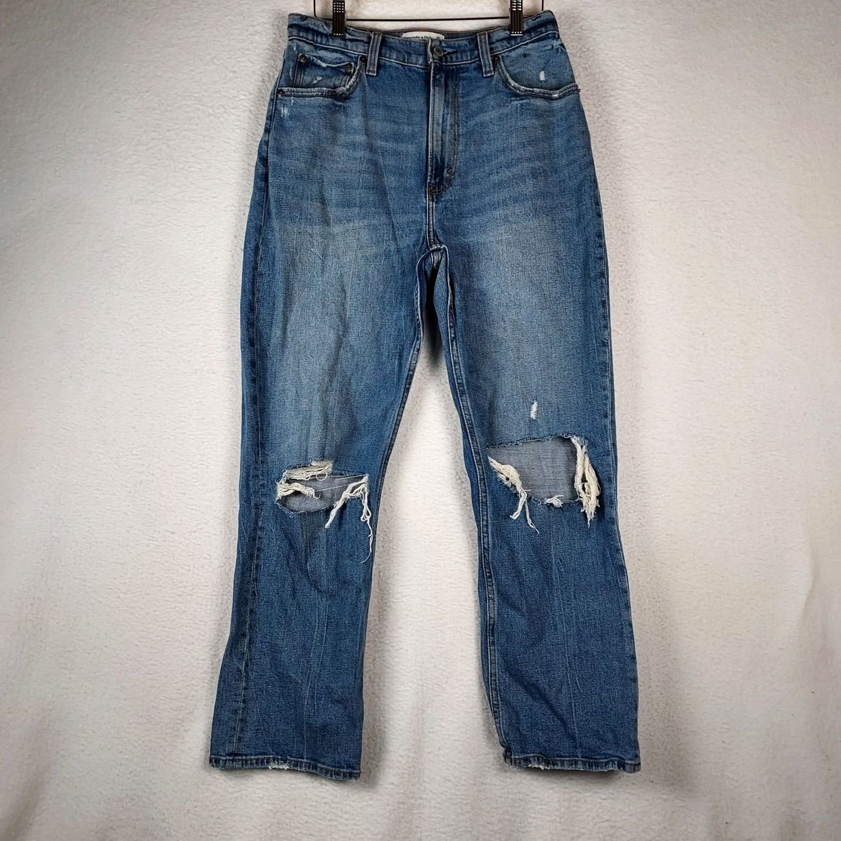 Abercrombie & Fitch Abercrombie & Fitch Curve Love Ultra High Rise Ankle Straight Jeans 28 Blue Denim 5-Pocket Women's Regular High Rise Zip Button Size 28" / US 6 / IT 42 - 2 Thumbnail