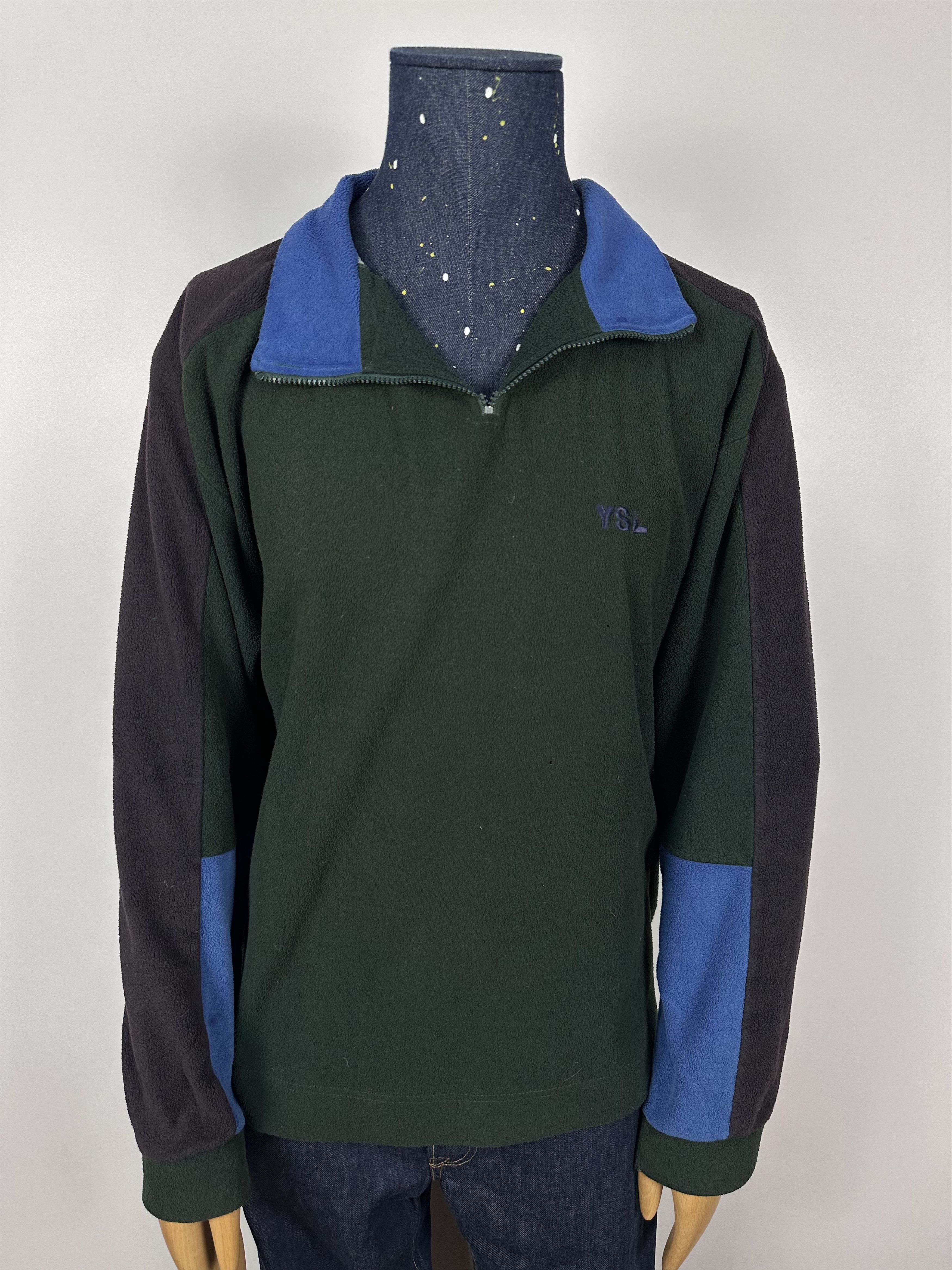 Saint Laurent Paris × Vintage SAINT LAURENT JEANS Fleece Jacket 1\2 Zip Pullover Green Size US XL / EU 56 / 4 - 2 Thumbnail