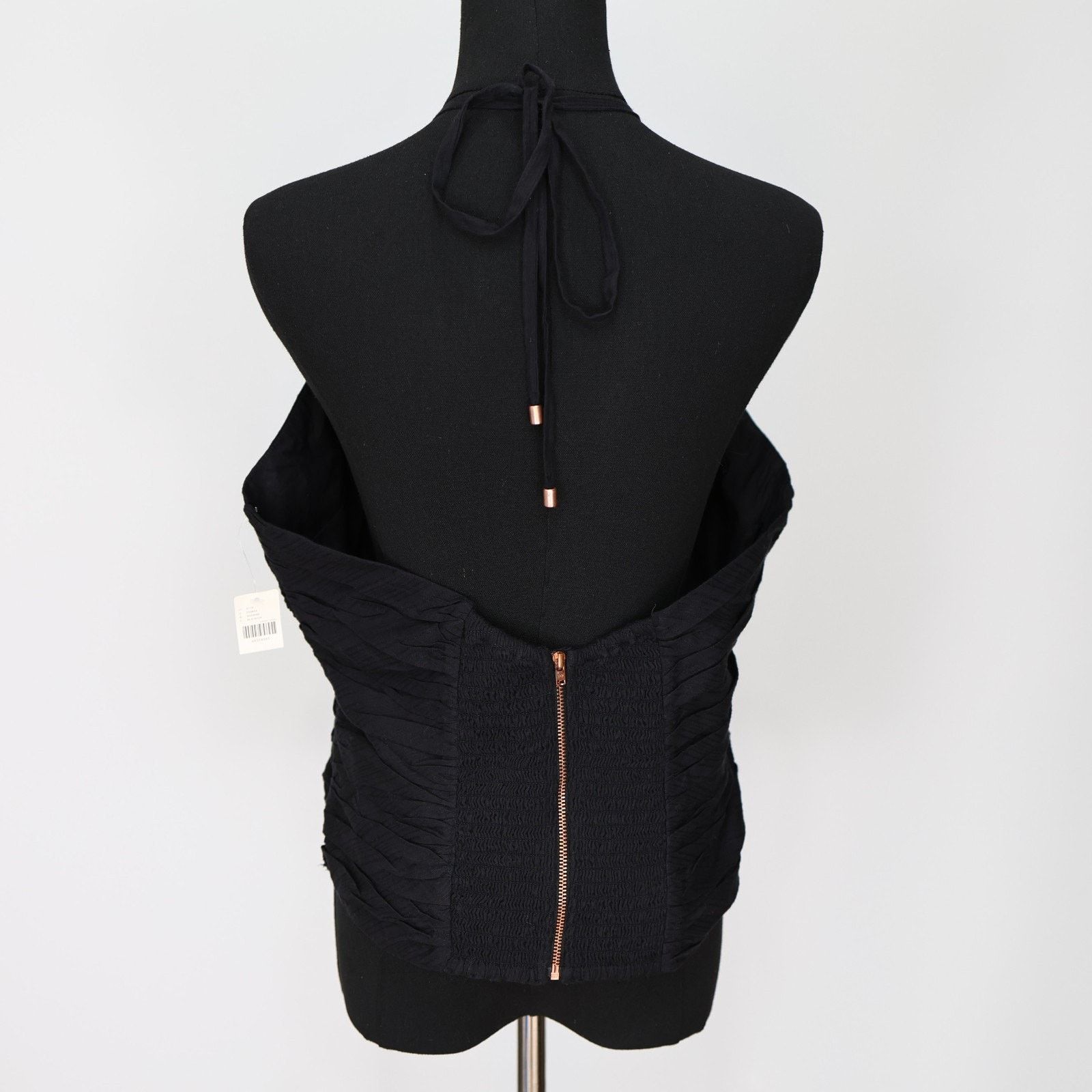 Anthropologie NWT ANTHROPOLOGIE Black Back Zipper Plunging Neck Top Sz 14 Size XL / US 12-14 / IT 48-50 - 4 Thumbnail
