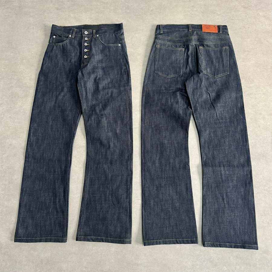 Japanese Brand Indigo Blue Wide Straight Leg Selvedge Raw Denim Jeans Size US 30 / EU 46 - 6 Thumbnail
