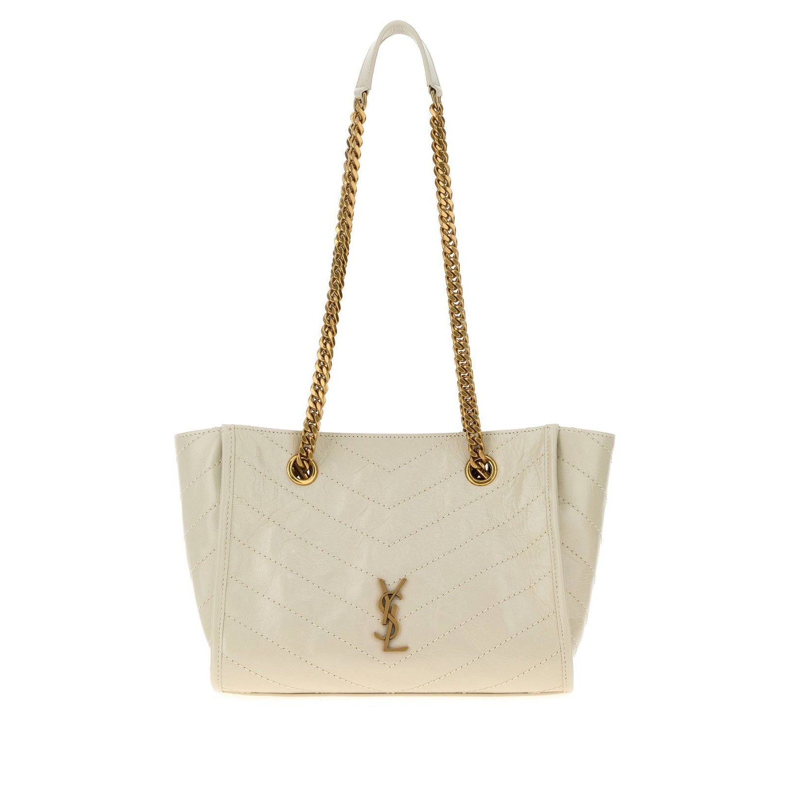 Saint Laurent Paris SAINT LAURENT $2700 Niki Small White Vintage Leather Tote Ba Size ONE SIZE - 1 Thumbnail