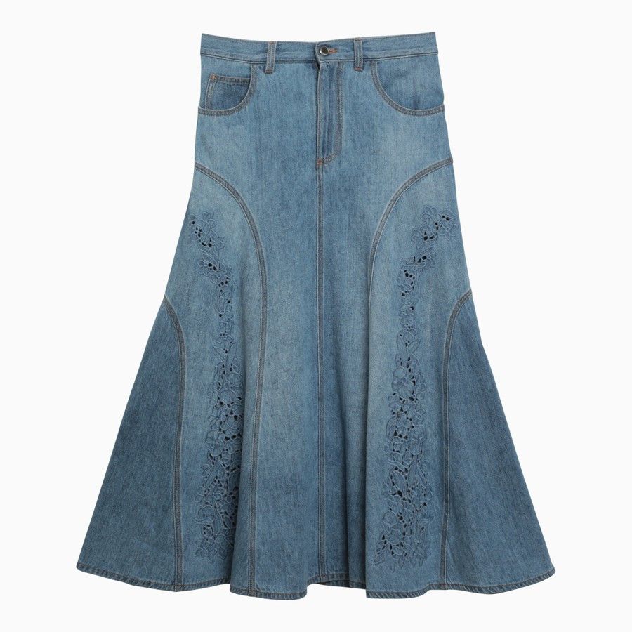 image of Chloe O1D2Blof0224 Midi Skirt In Blue, Women's (Size 26)