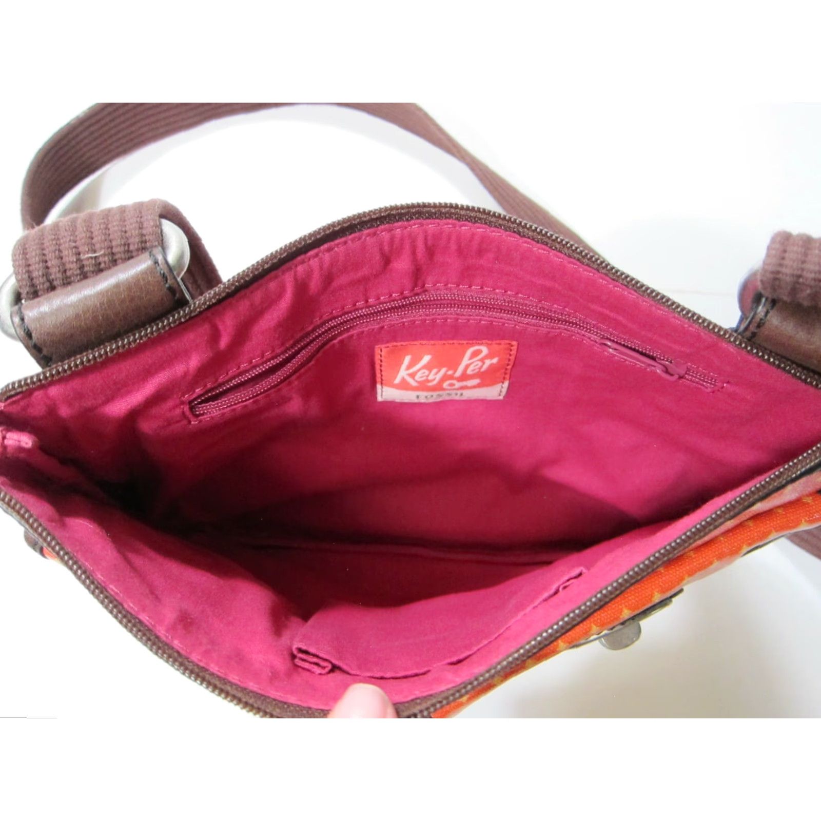 Fossil Fossil Star Orange Brown Plastic Satchel Crossbody Purse Bag Womens Small 80s 90s Star Pattern Pockets Size ONE SIZE - 6 Thumbnail