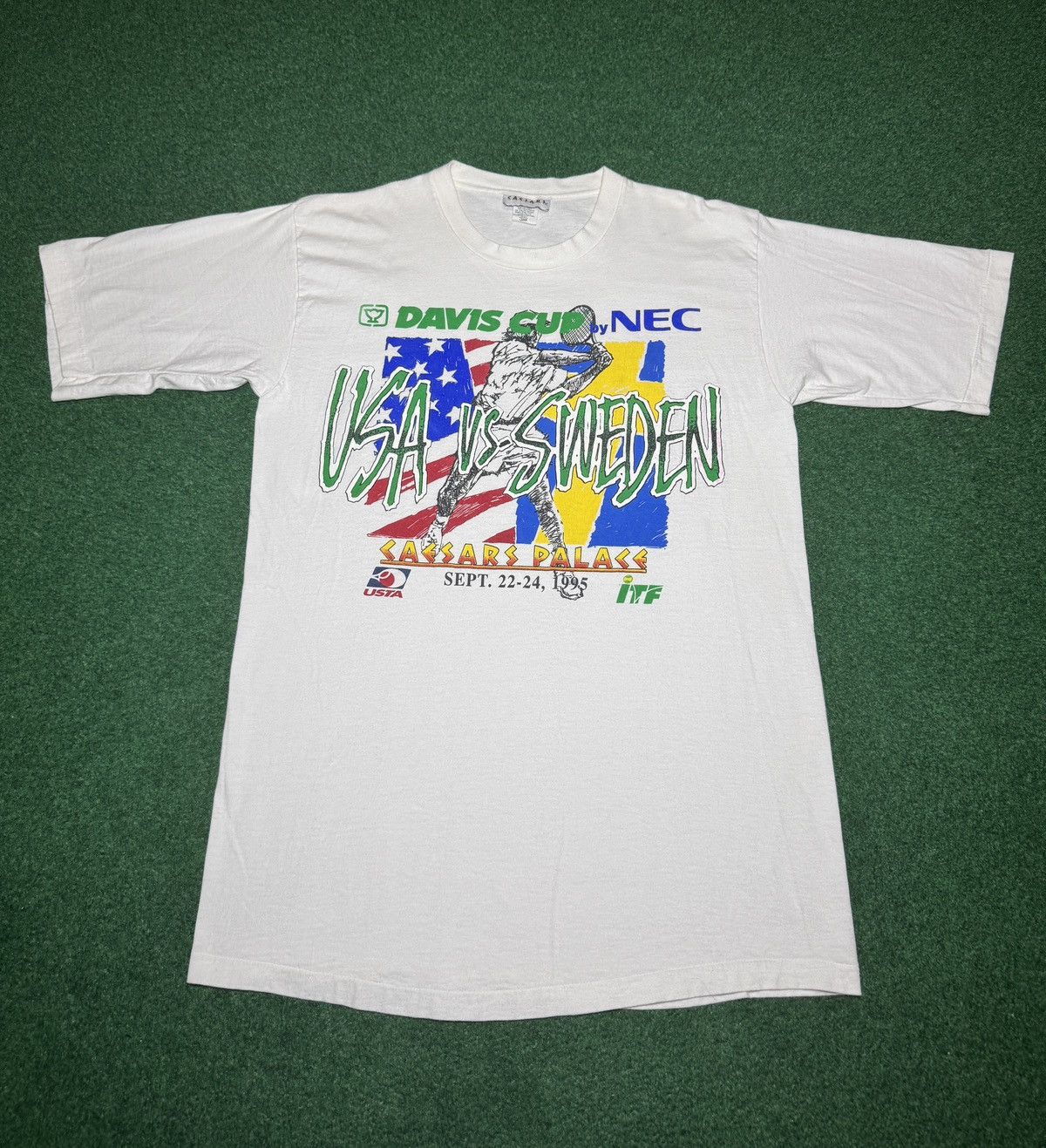 Vintage USTA Tennis USA Ceasars Palace 90s Davis Cup 21x32 T Shirt Size US L / EU 52-54 / 3 - 1 Thumbnail