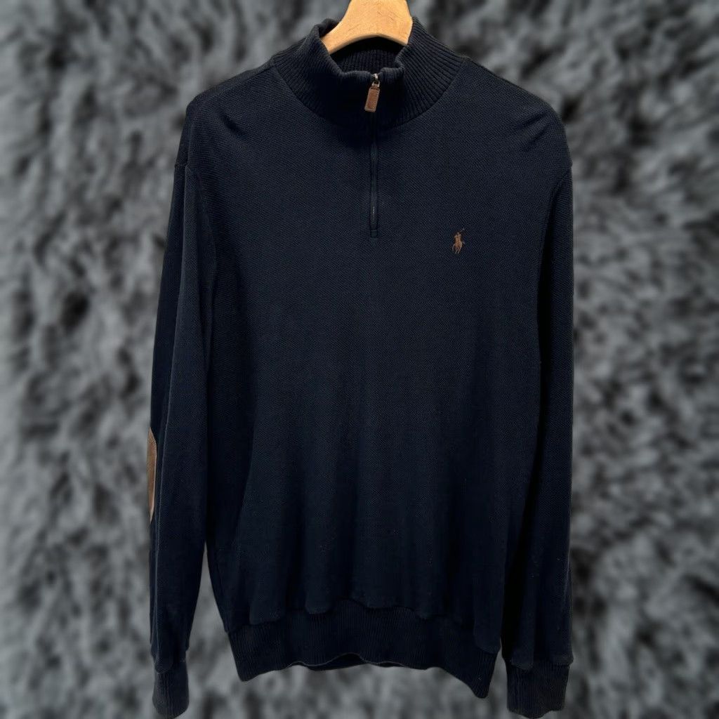 Ralph Lauren RALPH LAUREN Pima Cotton Pullover Sweater Large Black Elbow Patch 1/4 Zip Casual Mens Size US L / EU 52-54 / 3 - 1 Thumbnail