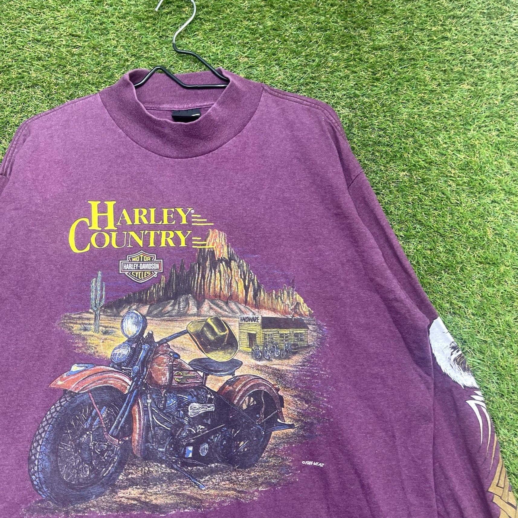 Harley Davidson VINTAGE Harley-Davidson Shirt Mens XL Long Sleeve 90s Graphic Tribal Purple Cotton Polyester Crew Neck T-Shirt Mens Size US XL / EU 56 / 4 - 3 Thumbnail