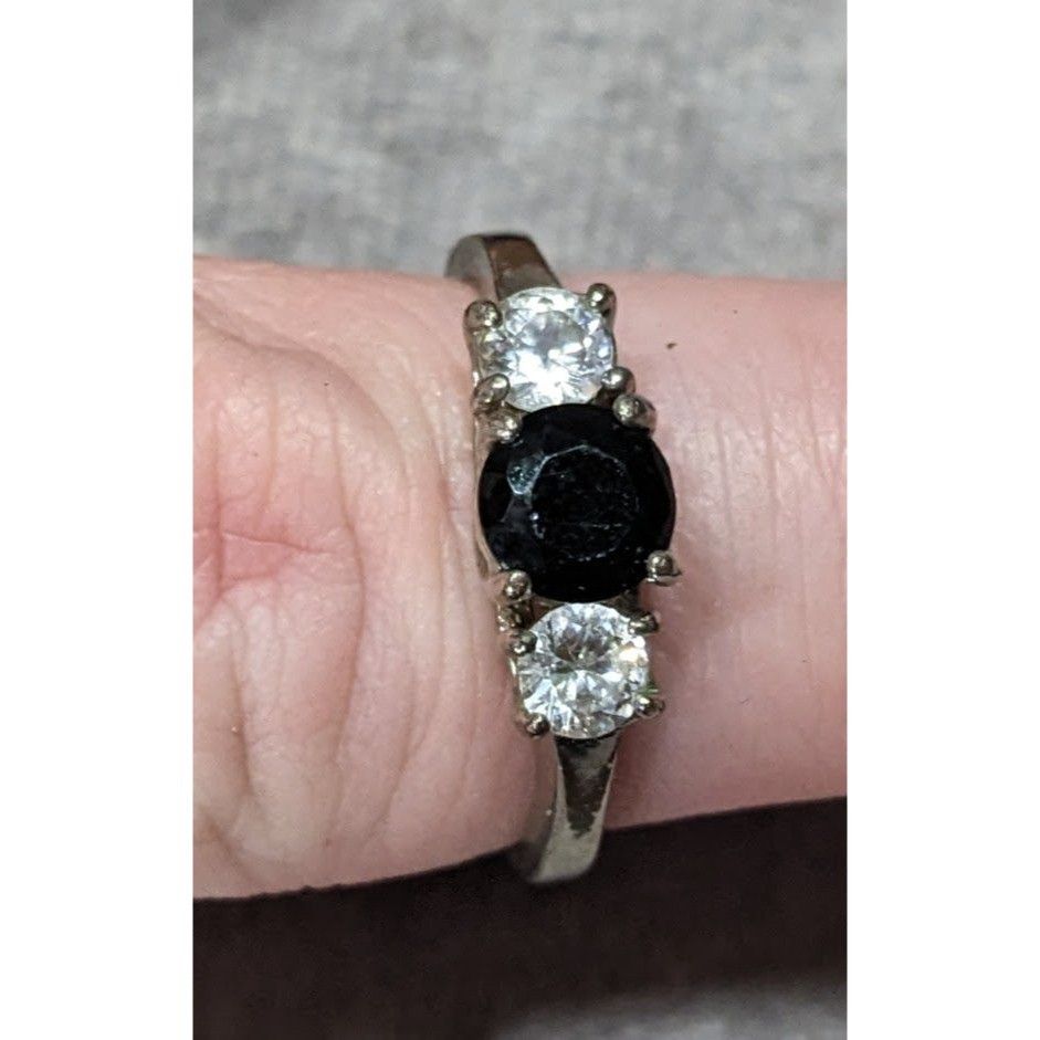 Other Elegant Gothic Silver Tone Ring With Black And Clear Stones Size ONE SIZE - 9 Thumbnail