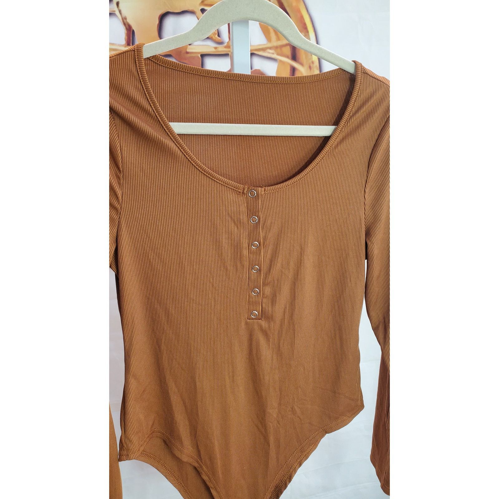 Shein Shein Brown Ribbed Snap Bodysuit XL Size XL / US 12-14 / IT 48-50 - 5 Thumbnail