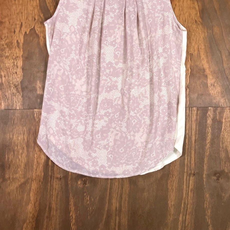 Vintage VINTAGE Ann Taylor Womens Tank Top Pink Cream Floral Lace Sleeveless Medium Camisole Shirt Size M / US 6-8 / IT 42-44 - 3 Thumbnail