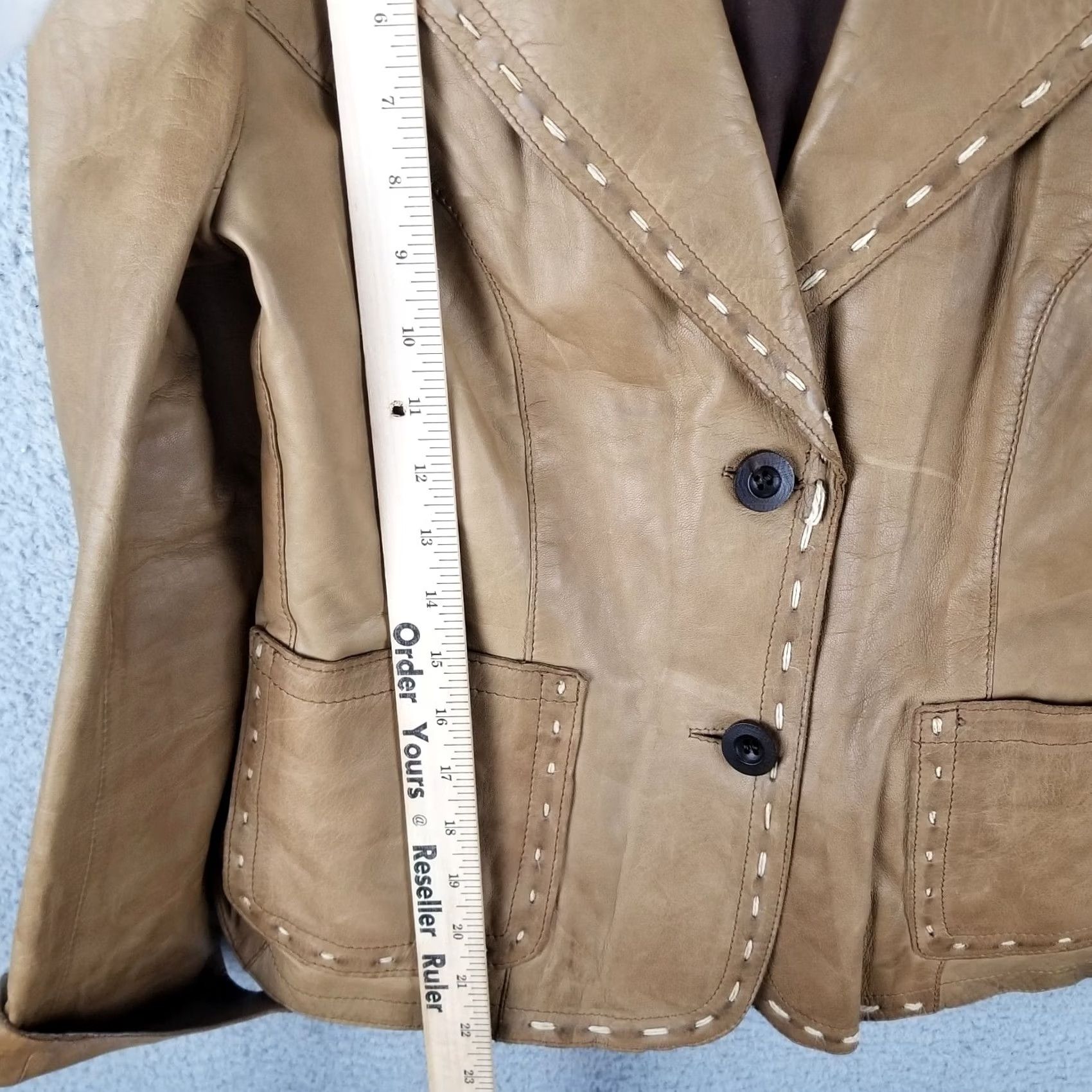 Vintage EXO Women Leather Moto Jacket Small Tan Thick Stitch 2-Button Cuff Made in Italy Shirt Womens XS Beige Leather Motorcycle All Seasons Size S / US 4 / IT 40 - 3 Thumbnail