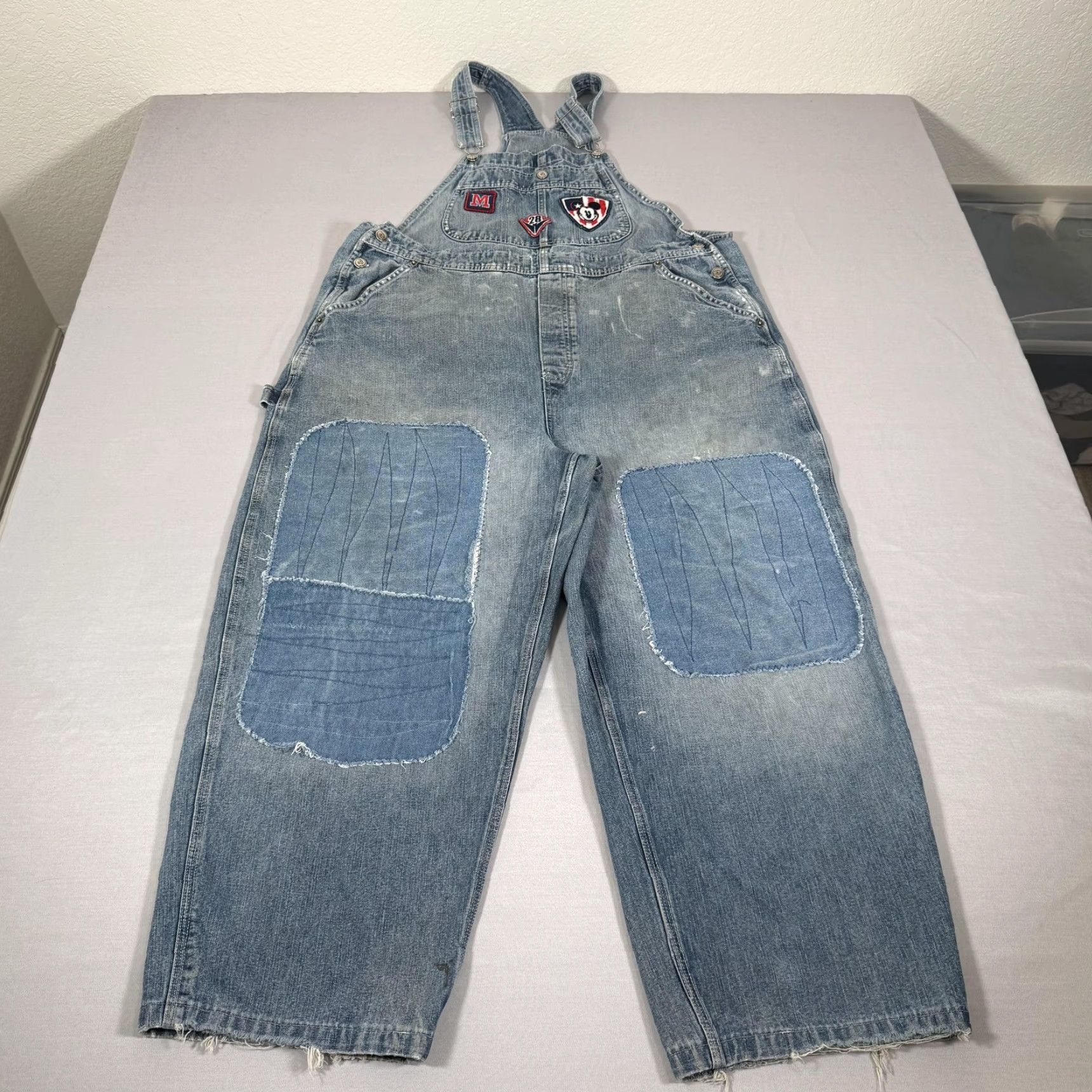 Disney VINTAGE Disney Overalls Womens 1X Blue Denim Jean Mickey Mouse Pants Bibs 90s Size 40" / US 18 - 2 Thumbnail