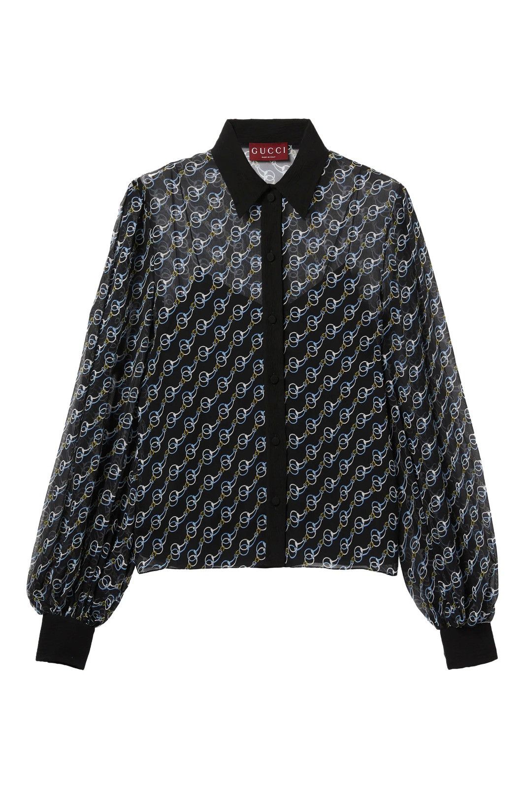 Gucci o1la5ras0526 Printed Silk Creponne Shirt in Black Size XS / US 0-2 / IT 36-38 - 1 Thumbnail