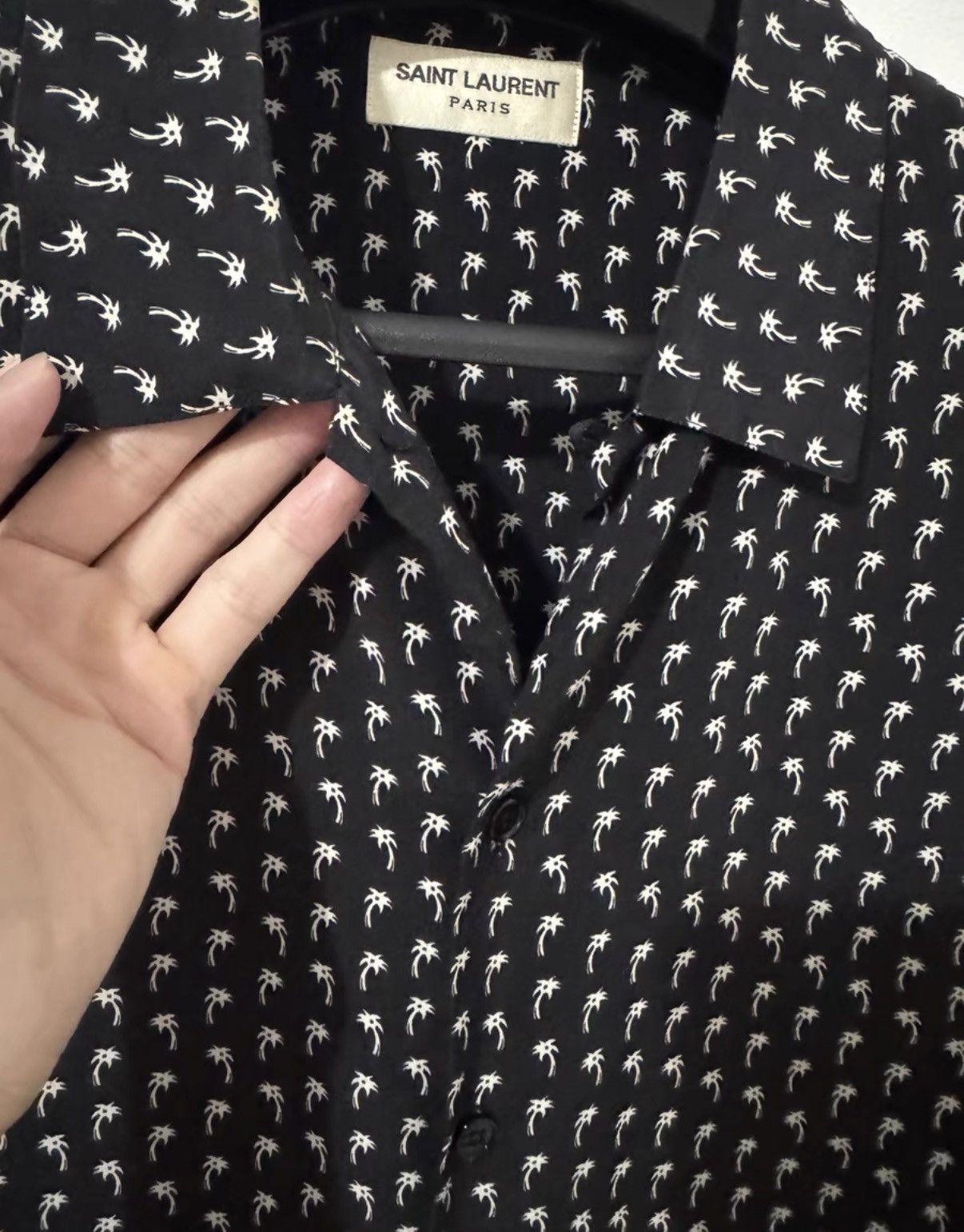 Saint Laurent Paris Saint Laurent 14SS Silk Black/White All-Over Palm Tree Shirt Size US M / EU 48-50 / 2 - 3 Thumbnail
