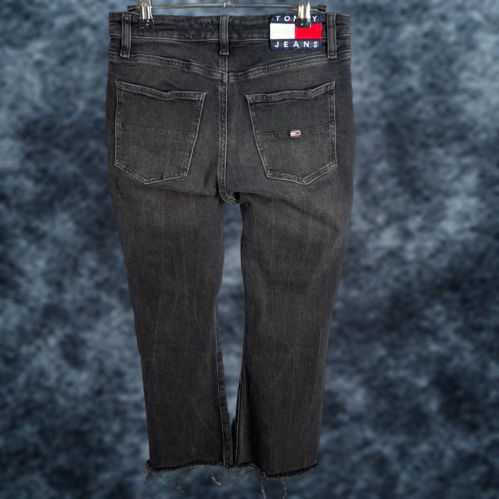 Tommy Hilfiger Tommy Jeans Black Crop Flare Denim Jeans Womens Size 27 Frayed Hem Size 27" / US 4 / IT 40 - 1 Thumbnail