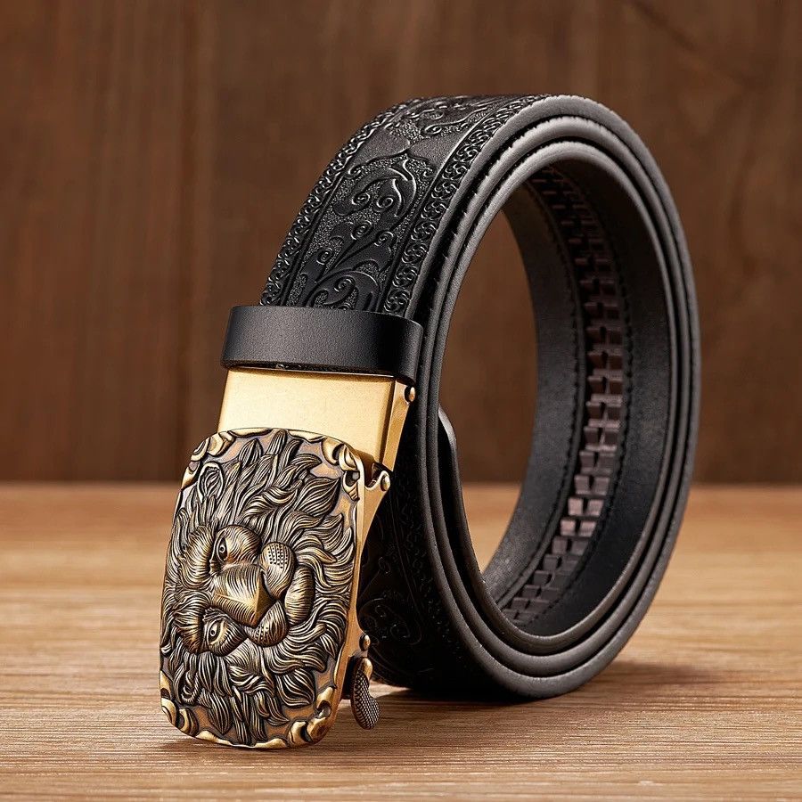 Vintage Lion Pattern Cow Leather Belt Size ONE SIZE - 2 Thumbnail