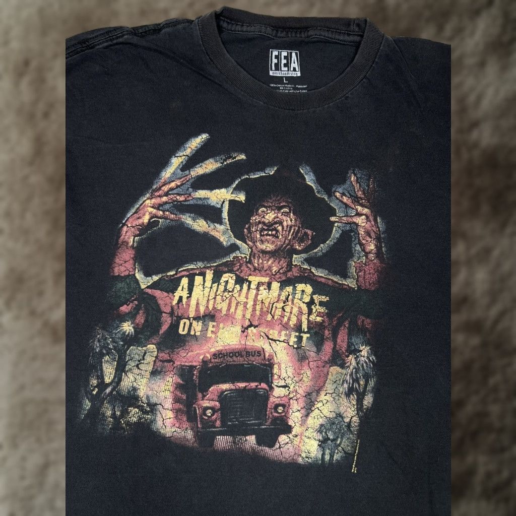 Vintage VINTAGE A Nightmare on Elm Street T-Shirt Freddy Krueger FEA Merchandising L Black Men Short Sleeve 80s Halloween Horror Movie Shirts Mens Size US L / EU 52-54 / 3 - 1 Thumbnail