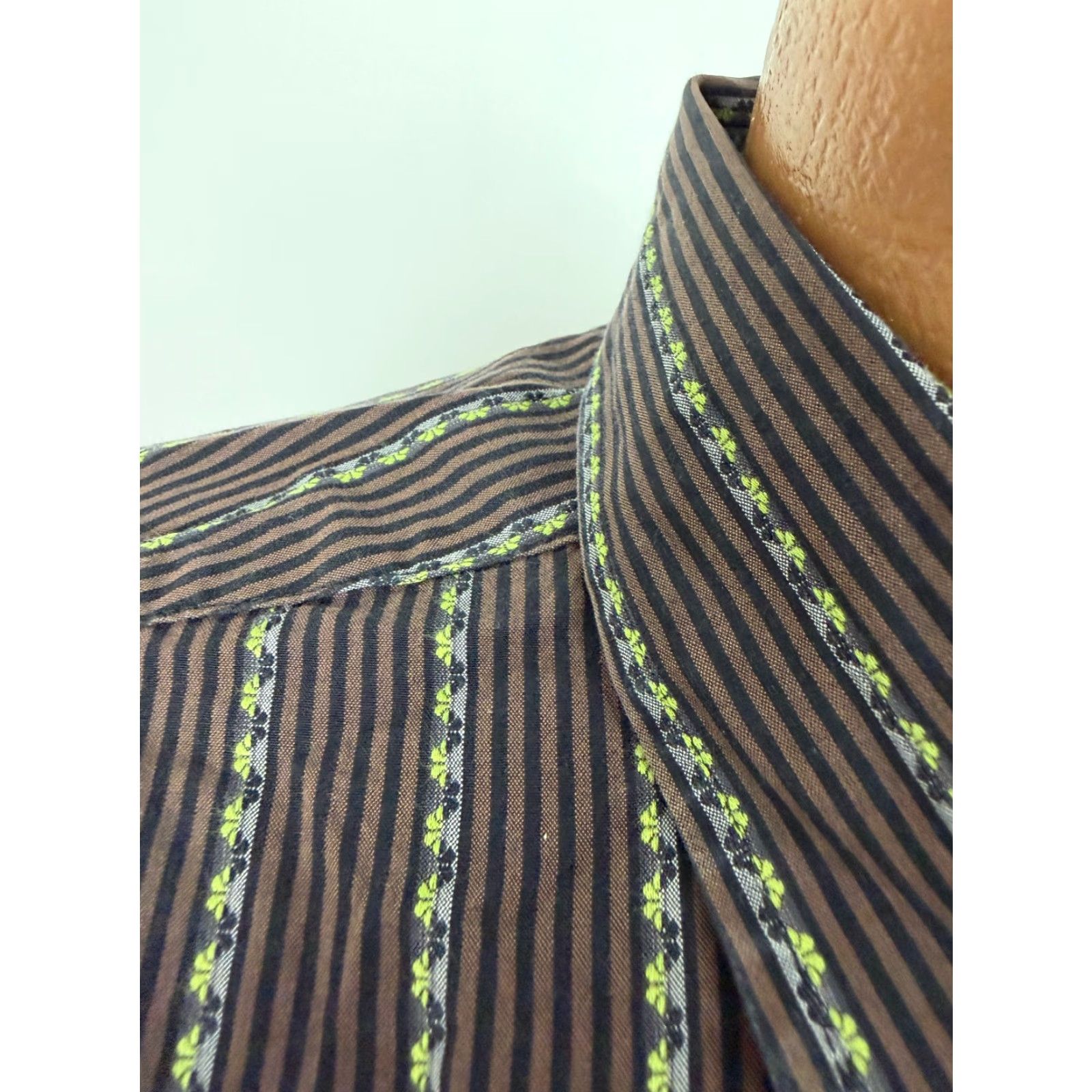 BUGATCHI VINTAGE Bugatchi Uomo Shirt Men XL Striped Button-Up Brown Black Green Size US XL / EU 56 / 4 - 4 Thumbnail