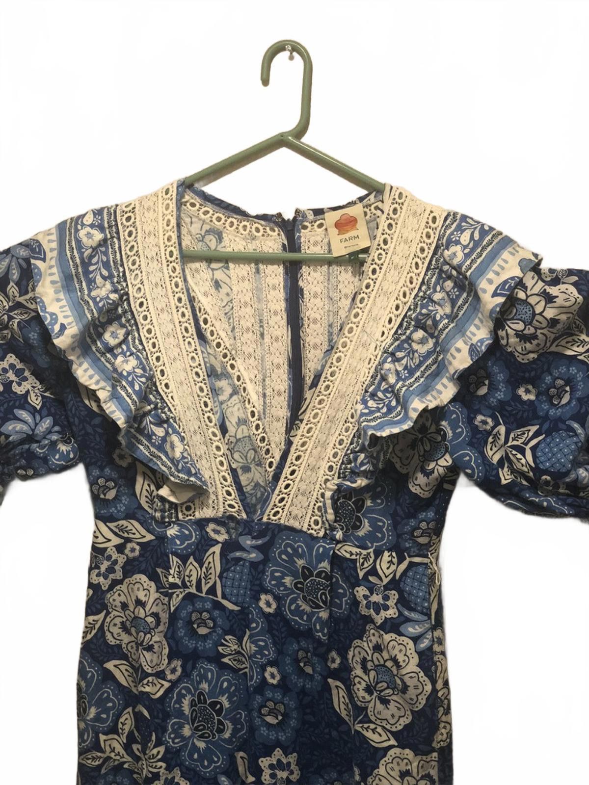 Farm Rio FARM Rio Full of Flowers Blue Floral Lace Jumpsuit M Boho Size 32" / US 10 / IT 46 - 5 Thumbnail