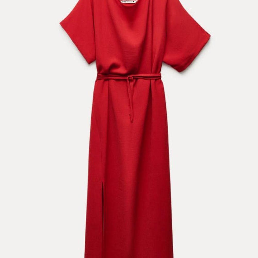 Zara NWT ZARA LONG BELTED DRESS ZW COLLECTION XS red Size XS / US 0-2 / IT 36-38 - 8 Thumbnail