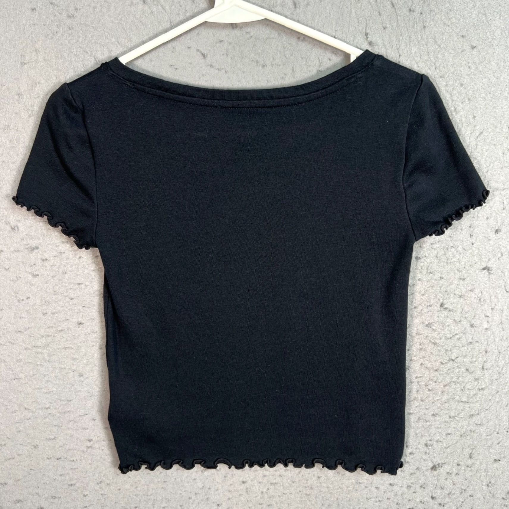 Gap Gap Top Women Modern Black Short Sleeve Ruffle Hem Square Neck T Shirt Small Top Subtle Basic Casual Cotton Spandex Size S / US 4 / IT 40 - 2 Thumbnail