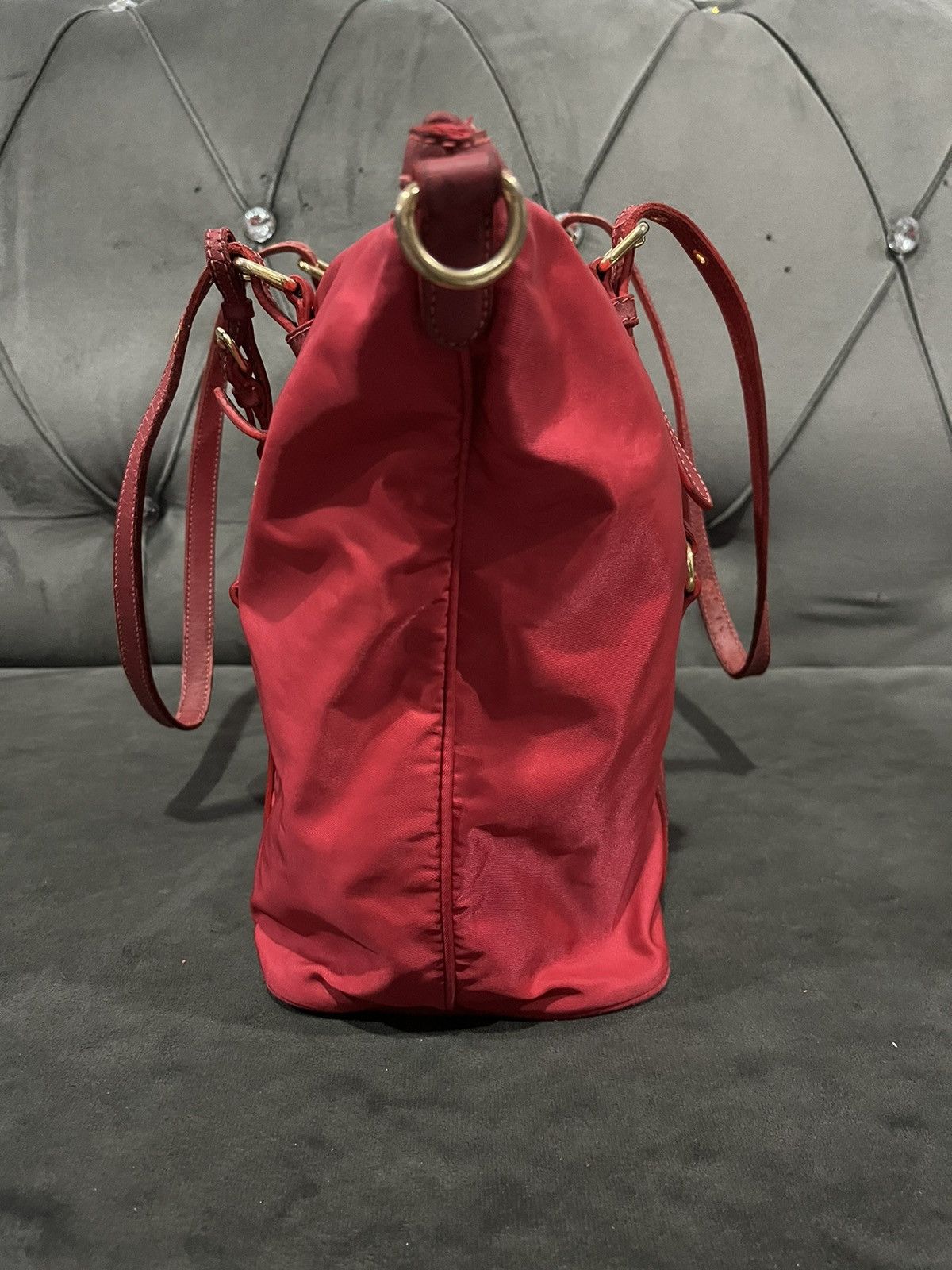 Prada Authentic Prada Tessuto Saffiano Rosso (Red) Nylon Tote Bag Size ONE SIZE - 9 Thumbnail