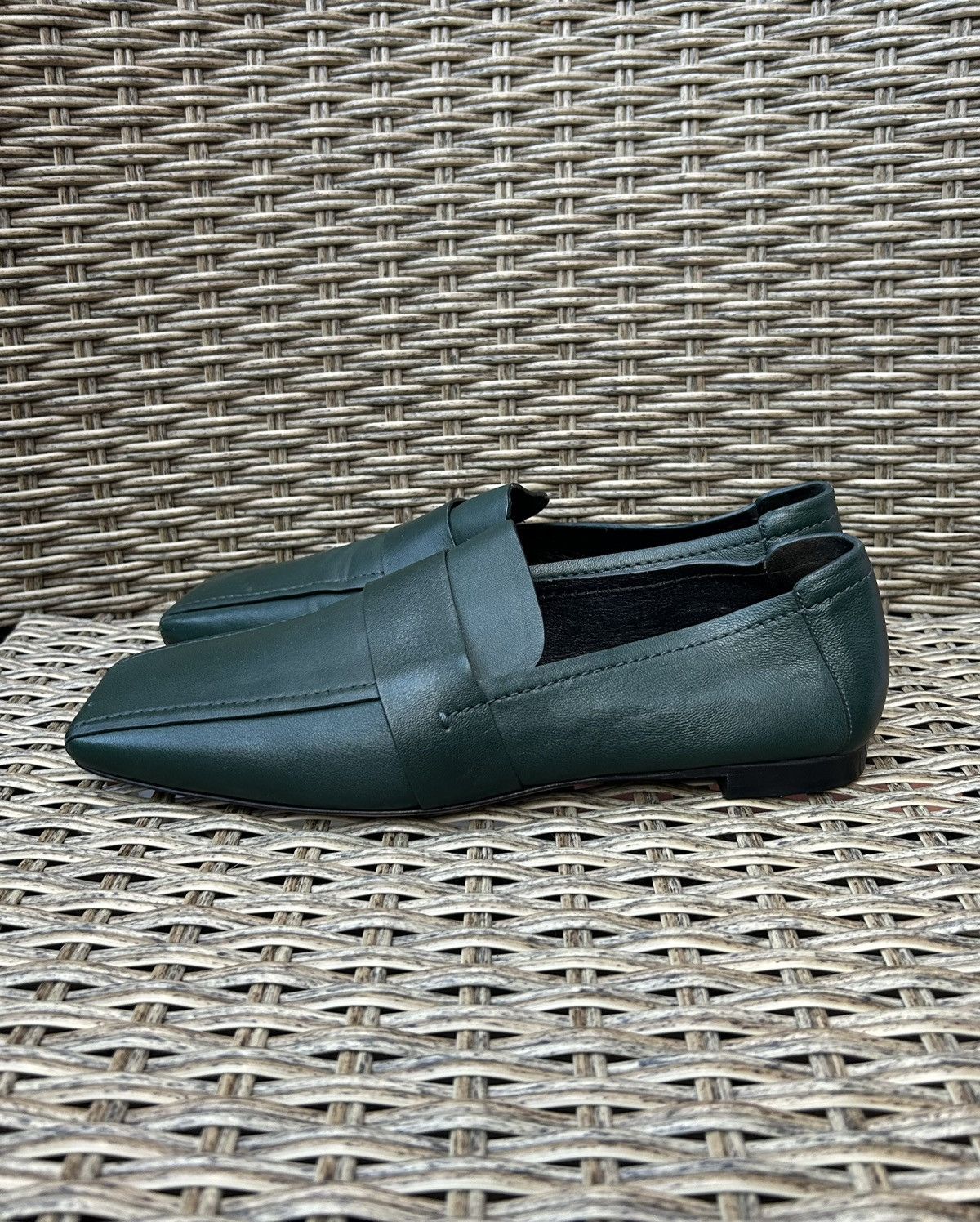 Mansur Gavriel Mansur Gavriel Green Lamb Leather Square Toe Penny Loafers Size US 8 / IT 38 - 1 Thumbnail