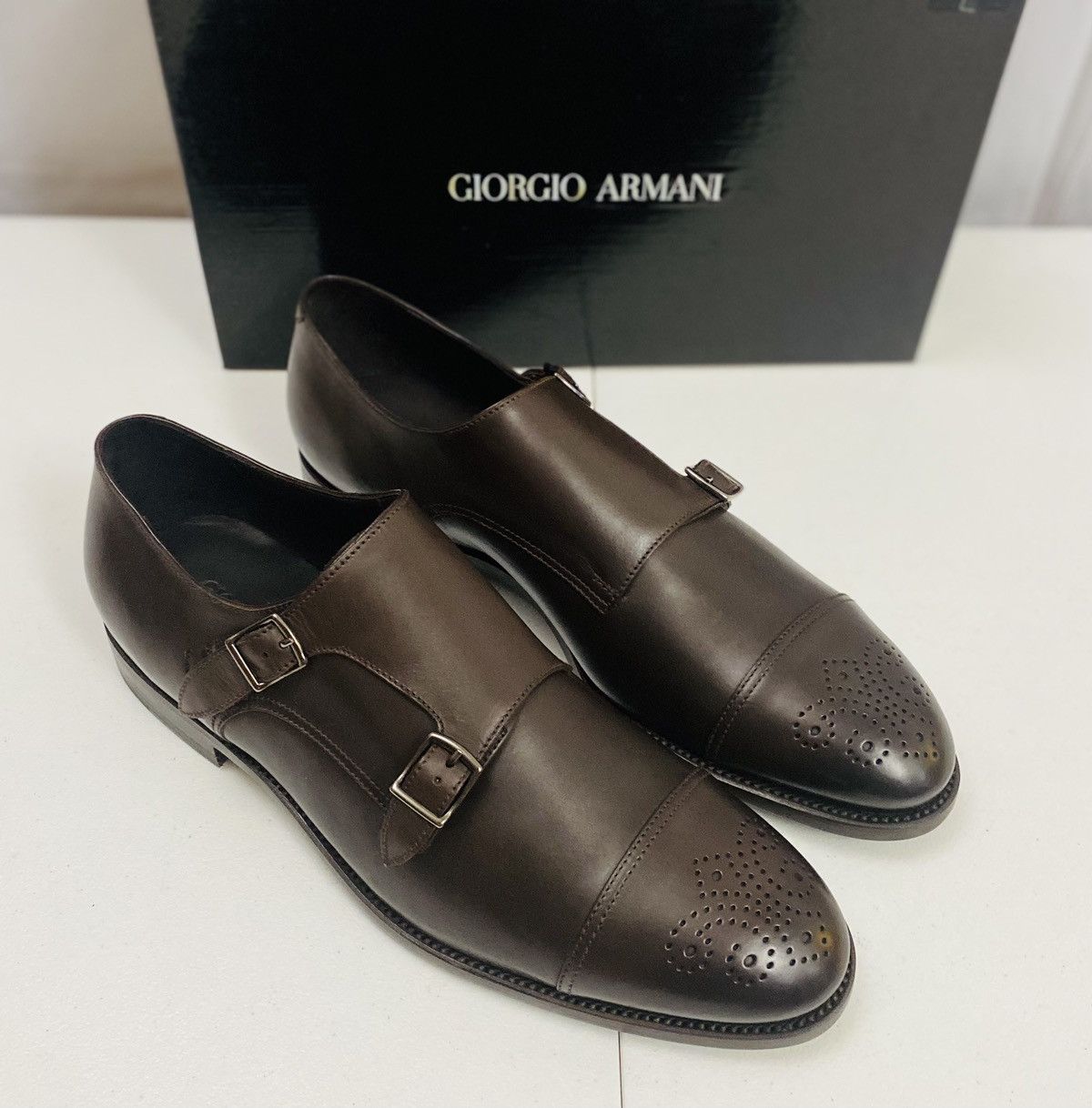 Giorgio Armani Giorgio Armani 🇮🇹 Dk Brown Leather Double Monk Strap 12 New Size US 12 / EU 45 - 14 Thumbnail