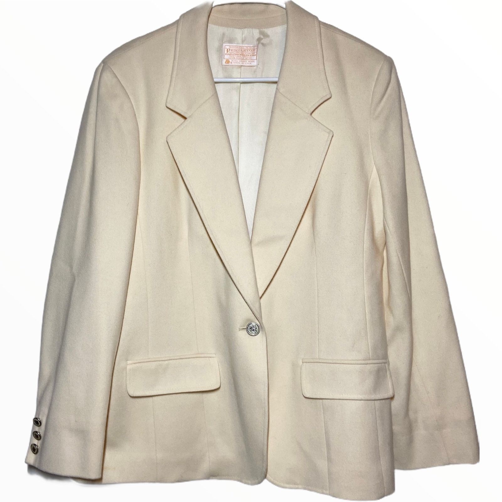 image of Pendleton Vintage 1950S Blazer Suit Sports 100% Wool Coat 14 in Cream, Women's (Size XL)