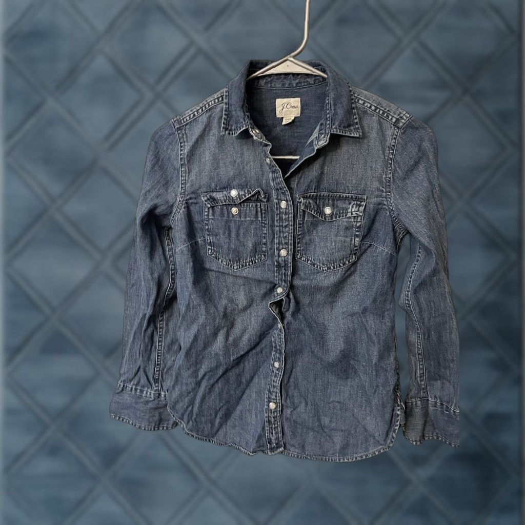 J.Crew J.CREW Shirt Womens 00P Blue Denim Western Pearl Snap Button-Up Casual Size XXS / US 00 / IT 34 - 1 Thumbnail