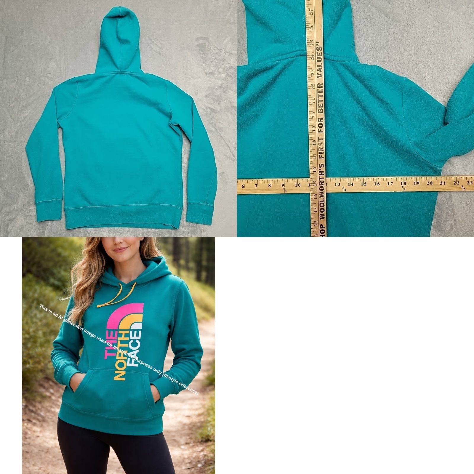 The North Face VINTAGE The North Face Hoodie Womens L Green Logo Front Hooded Pullover Sweatshirt Size L / US 10 / IT 46 - 8 Thumbnail