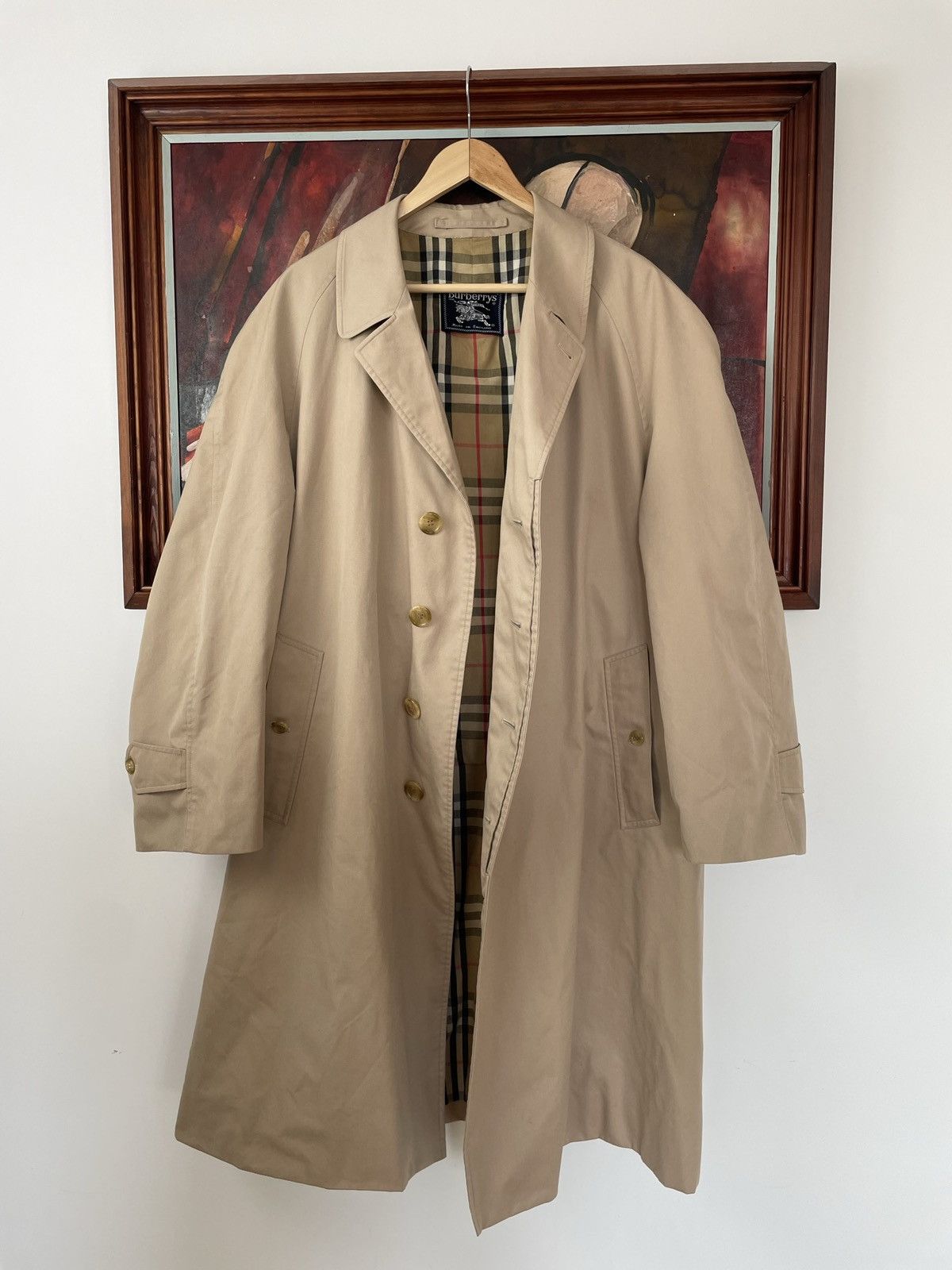 image of Vintage Burberry Nova Check Trench Coat Beige Casual, Men's (Size Large)