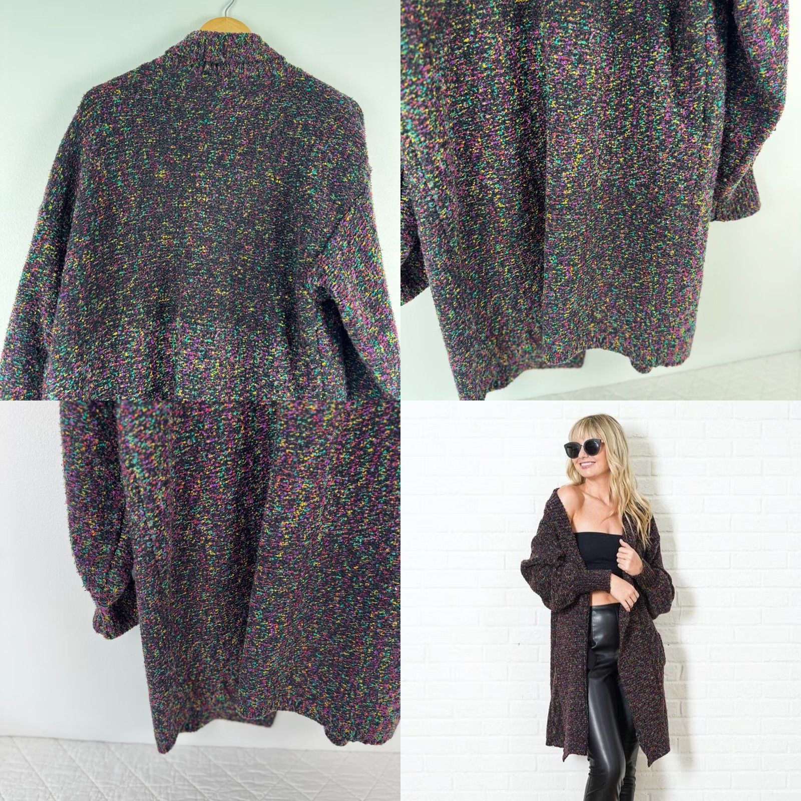 Vintage VINTAGE Westbound 80s Rainbow Confetti Knit Sweater Coat Black M Size M / US 6-8 / IT 42-44 - 9 Thumbnail