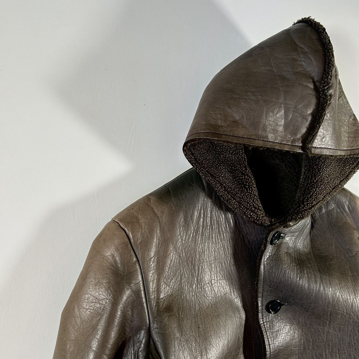 291295=Homme 291295 = Homme Leather Shearling Hooded Coat Parka Size US L / EU 52-54 / 3 - 3 Thumbnail