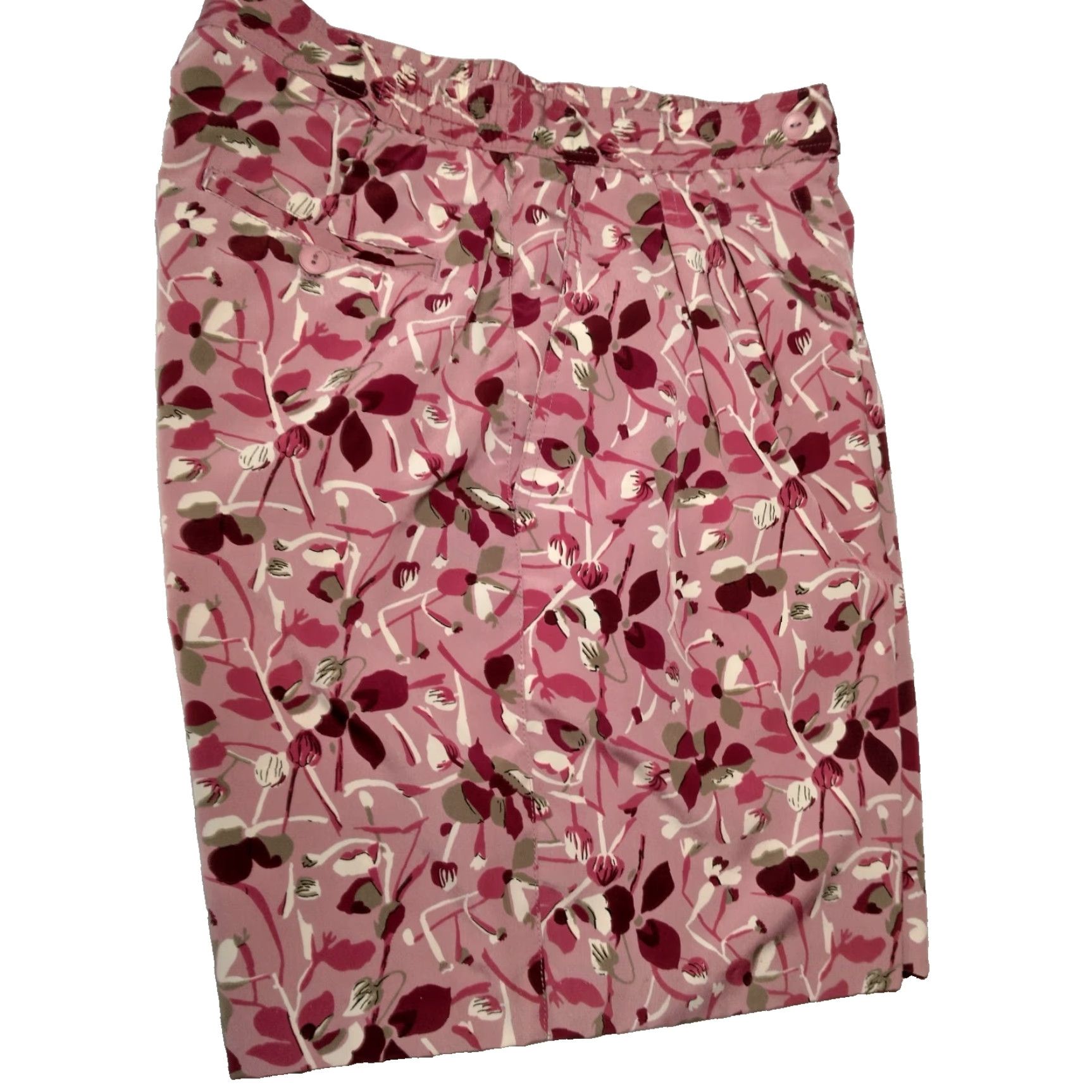 Vintage Vintage 1990s Michelle McJann Shorts 10 Mauve Purple Floral High Waist Pleated Womens Size 32" / US 10 / IT 46 - 3 Thumbnail