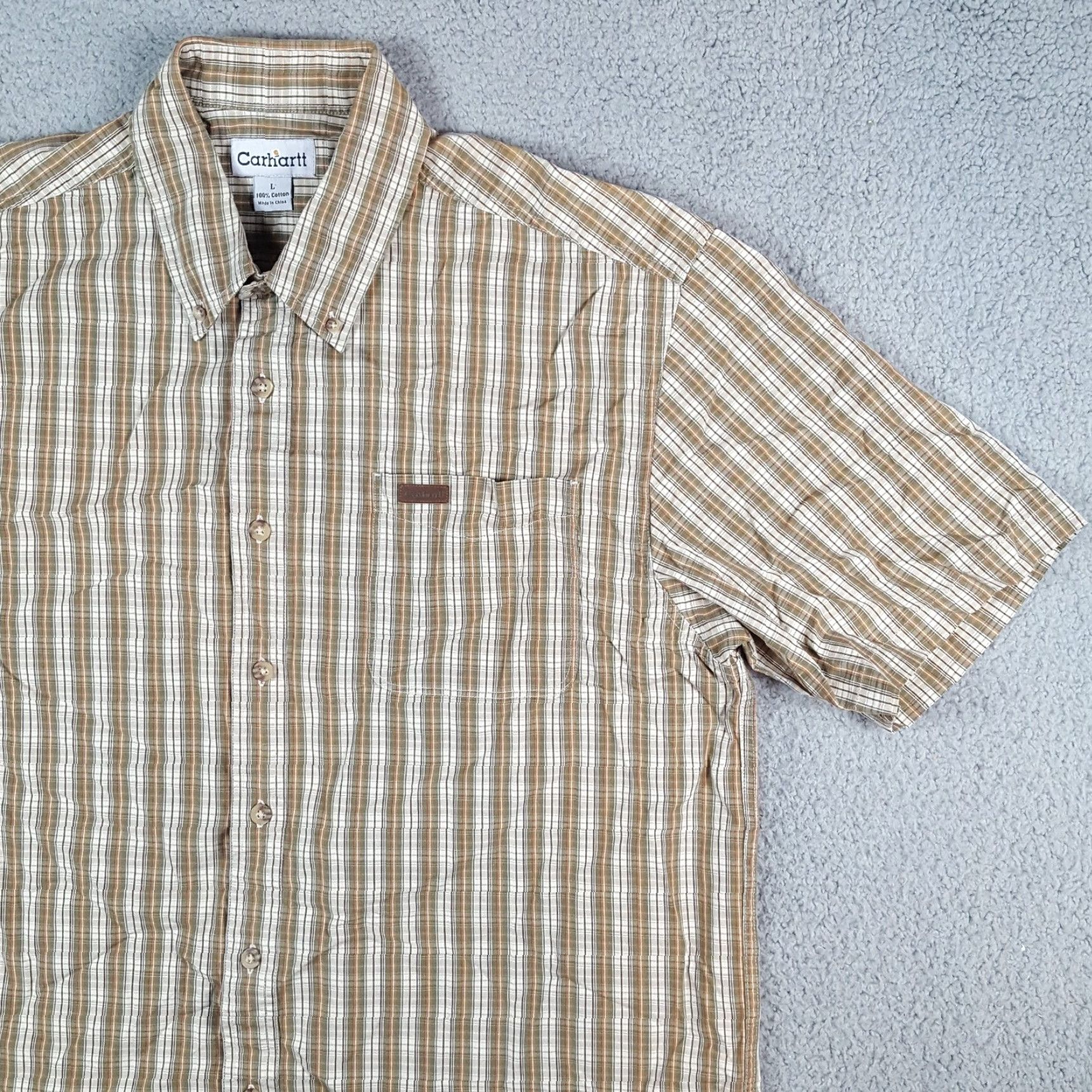Carhartt VINTAGE Carhartt Brown Plaid Short Sleeve Preppy Size L Button Up Collared Work Shirt Size US L / EU 52-54 / 3 - 3 Thumbnail