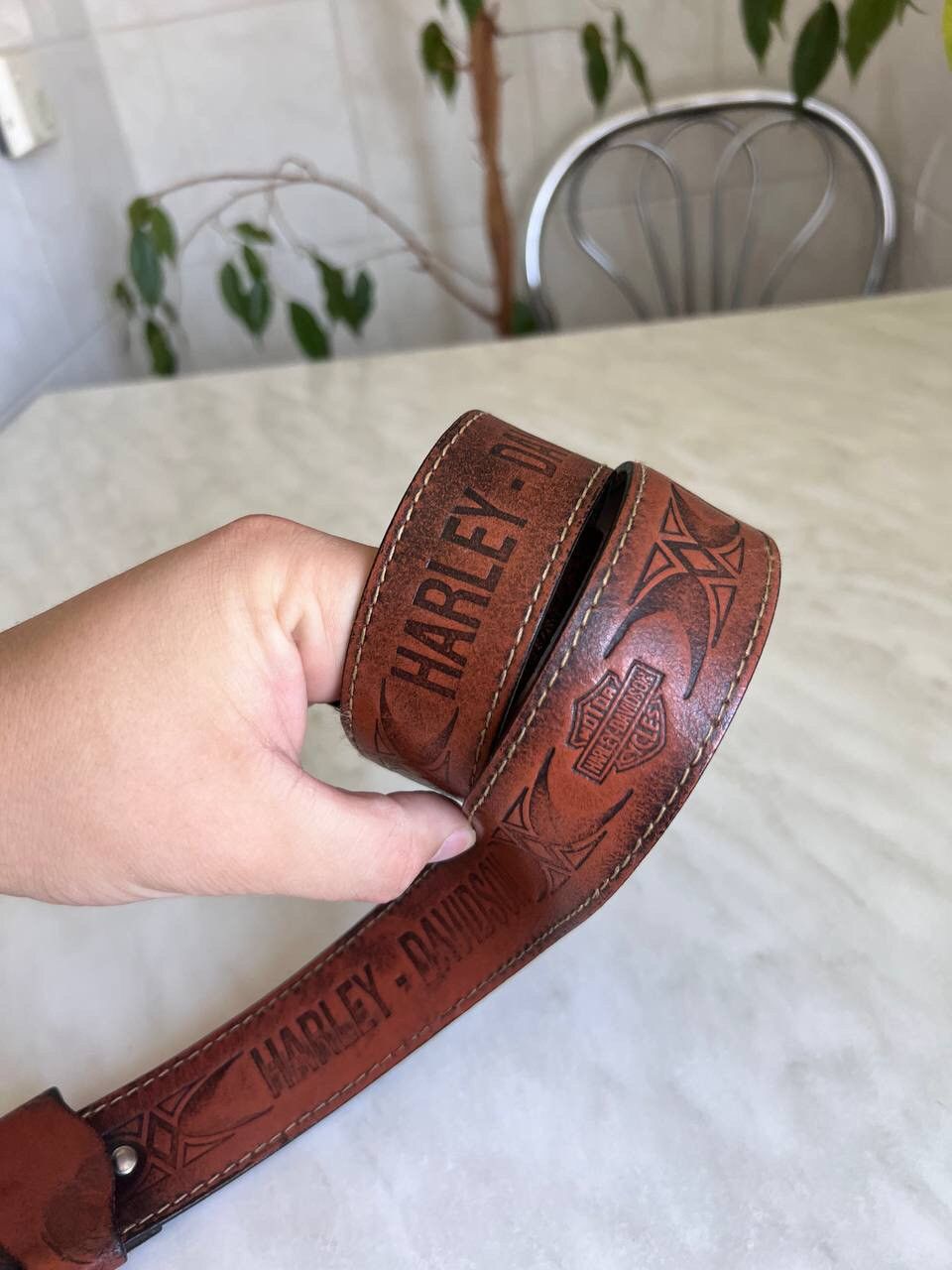 Vintage VINTAGE HARLEY DAVIDSON LEATHER BELT BROWN Size ONE SIZE - 5 Thumbnail