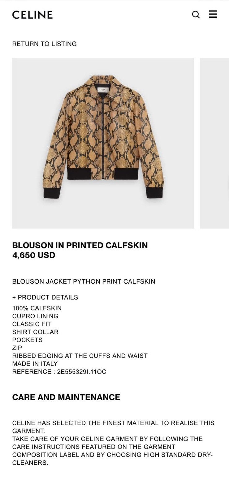 Celine Celine by Hedi Slimane SS20 Python Print Calfskin Blouson Size US L / EU 52-54 / 3 - 7 Thumbnail