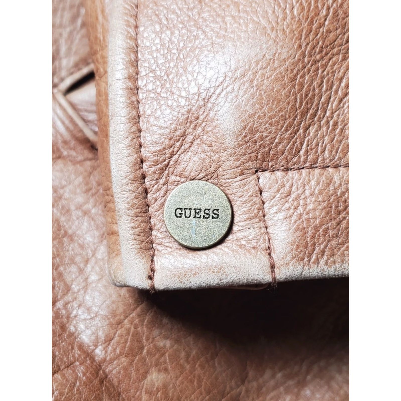 Guess VINTAGE GUESS Leather Bomber / Motorcycle Jacket Men’s S Brown Heavyweight Lined Full Zip Size US S / EU 44-46 / 1 - 5 Thumbnail
