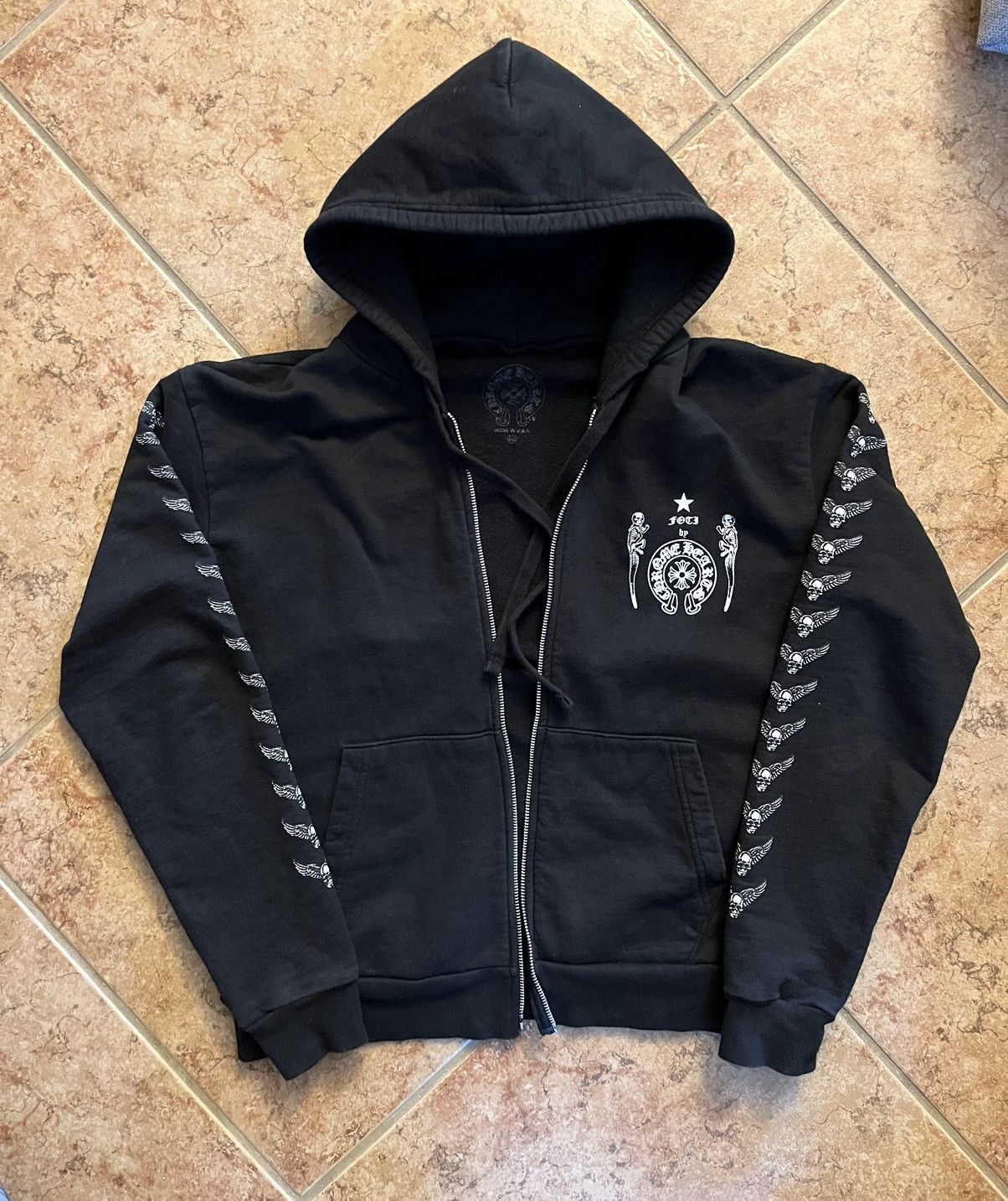 Image of Chrome Hearts Foti Banner Zip Up in Black, Men's (Size XS)