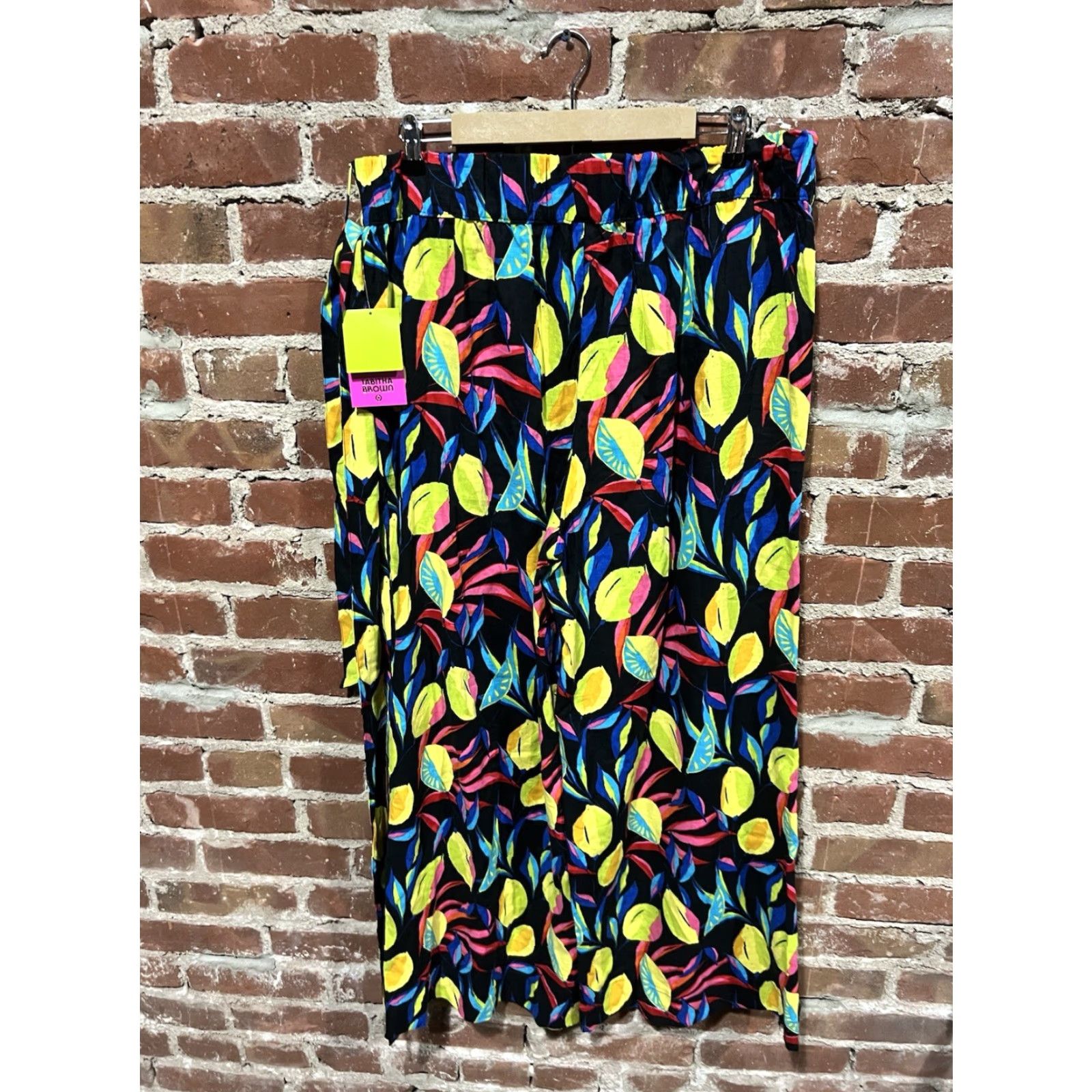 Vintage Tabitha Brown Target Lemon Print Wide Leg Linen Blend Beachy Pants XL Size 40" / US 18 - 2 Thumbnail