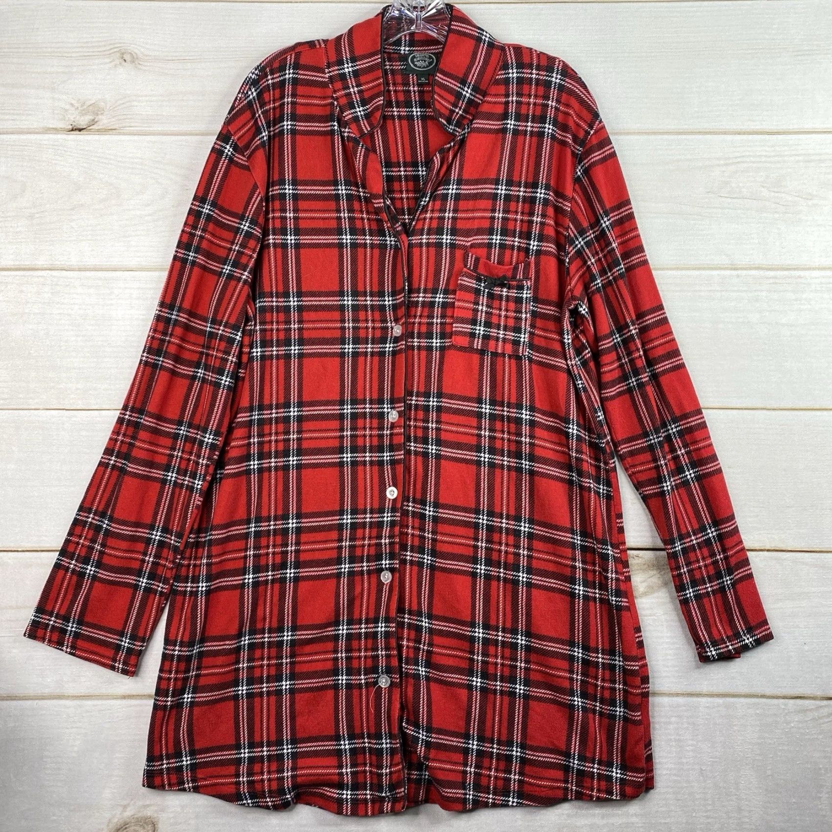 Laura Ashley Laura Ashley Womens XL Sleepshirt Plaid Nightgown Red Pocket Button V-Neck Soft Cozy Thermal Knit Flannel Lightweight Fall Winter 90s Theme (None) Size XL / US 12-14 / IT 48-50 - 2 Thumbnail