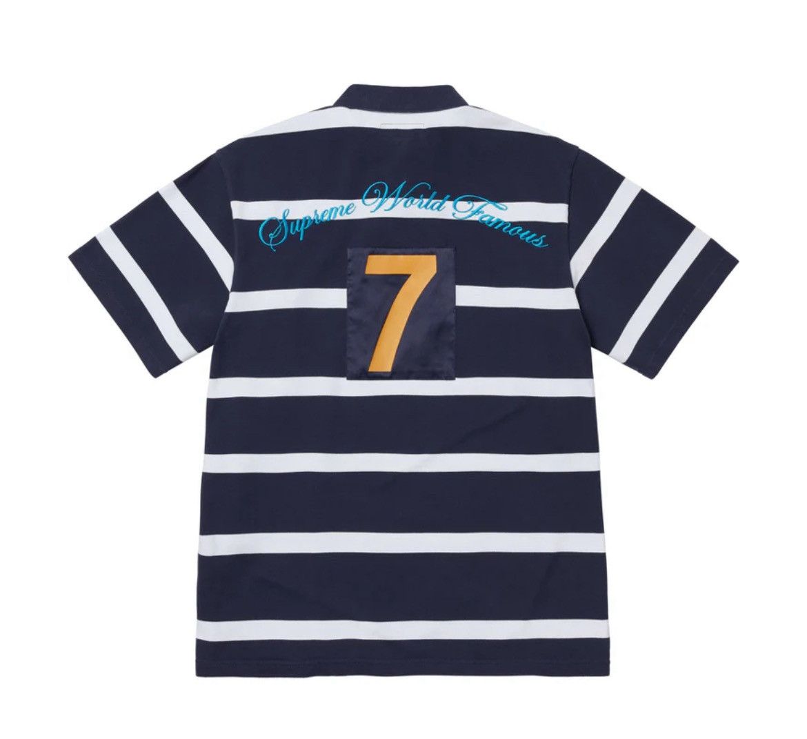 Supreme Cursive Polo Navy Blue Striped