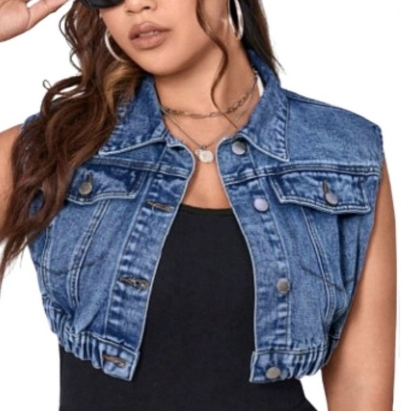Shein DISTRESSED ☆ MED. BLUE DENIM ☆ CROPPED VEST ☆ 4x ☆ NWT Size 4XL / US 24-26 - 4 Thumbnail