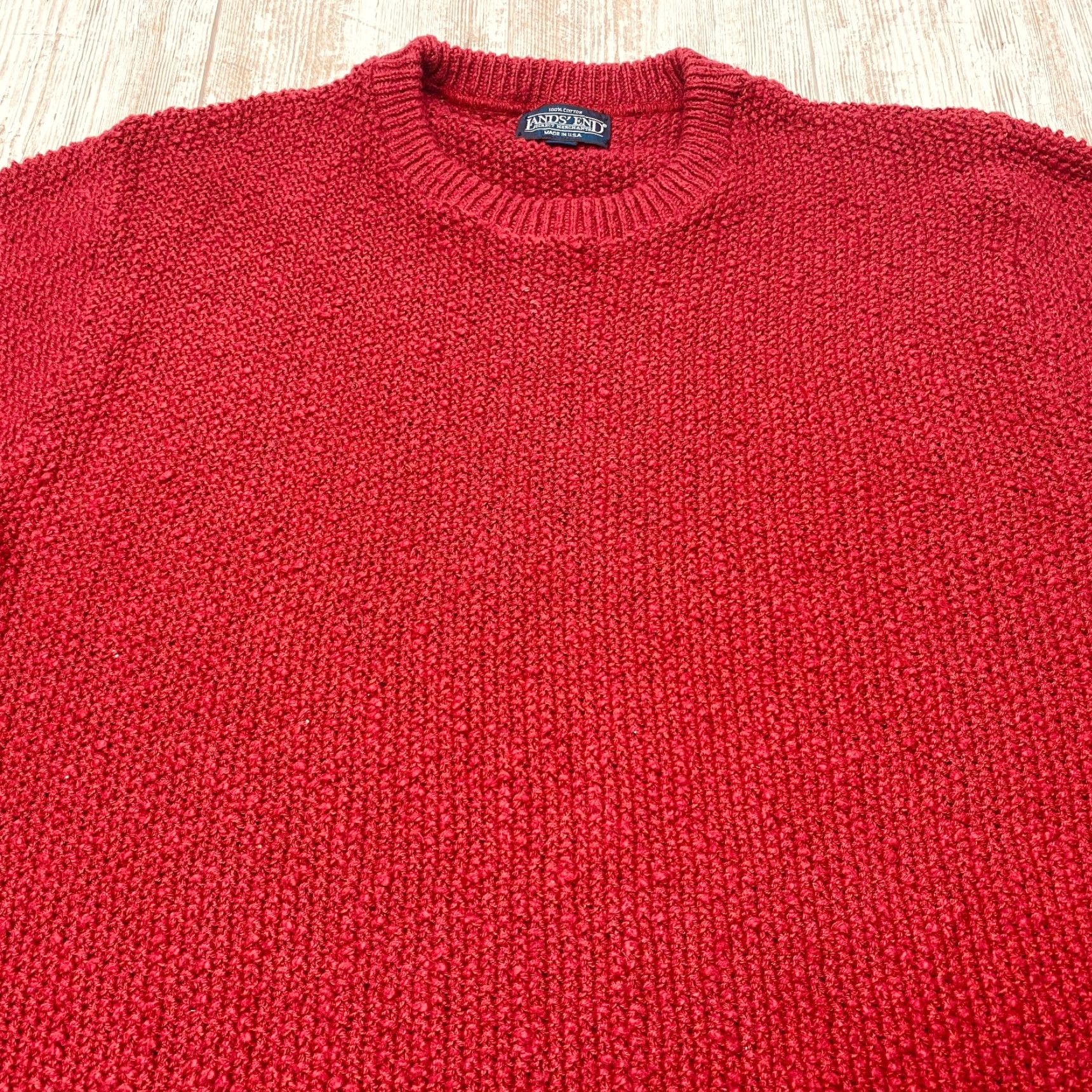 Lands' End VINTAGE Lands' End Sweater Men's Large Red Heavy Knit Pullover Casual Made in USA Size US L / EU 52-54 / 3 - 5 Thumbnail