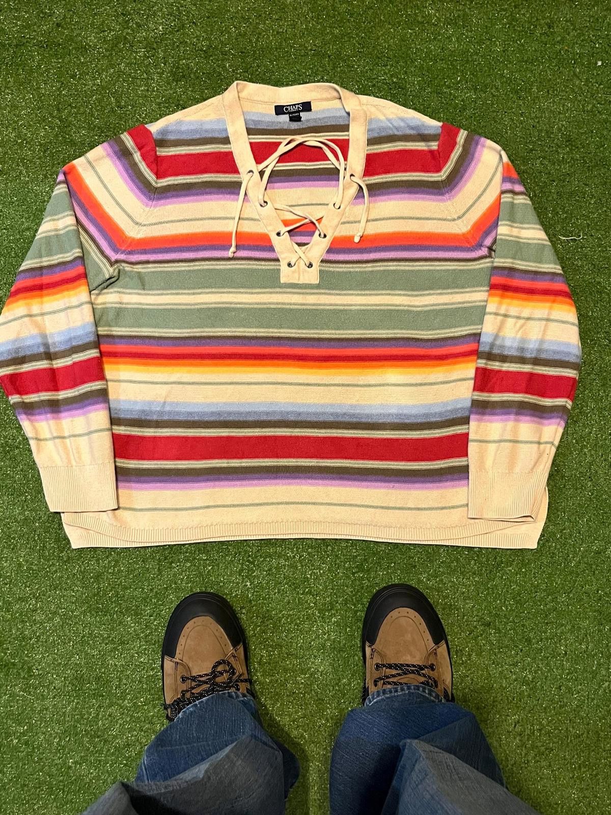 Chaps Chaps Striped Lace-Up Pullover Sweater Size ONE SIZE - 5 Thumbnail
