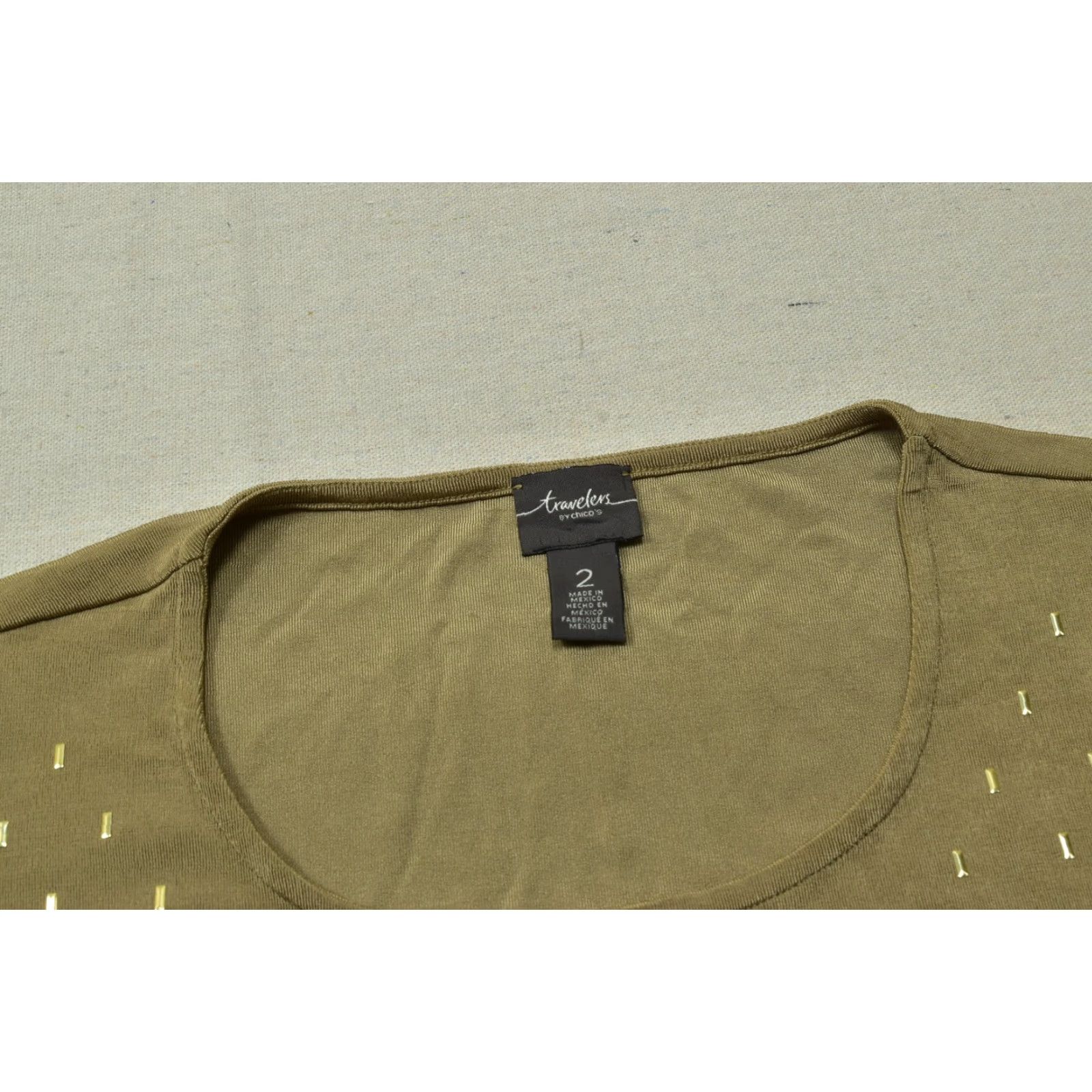 Vintage Chico's Travelers Brown Studded Asymmetric Hem Short Sleeve Top Size 2 Blouse Tunic Womens Regular Crew Neck Casual Travel Metal Size XS / US 0-2 / IT 36-38 - 6 Thumbnail