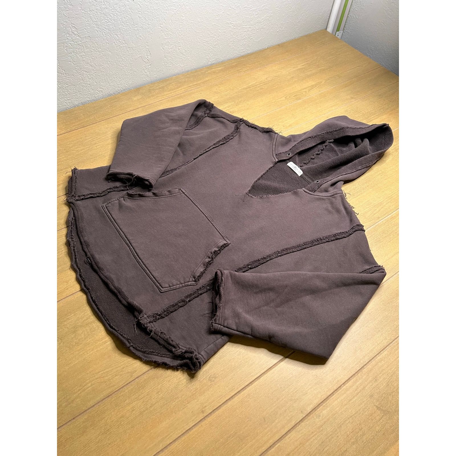 Vintage Natural Life Raw Edge Hoodie Brown S/M Boho Pullover Cotton Size M / US 6-8 / IT 42-44 - 2 Thumbnail