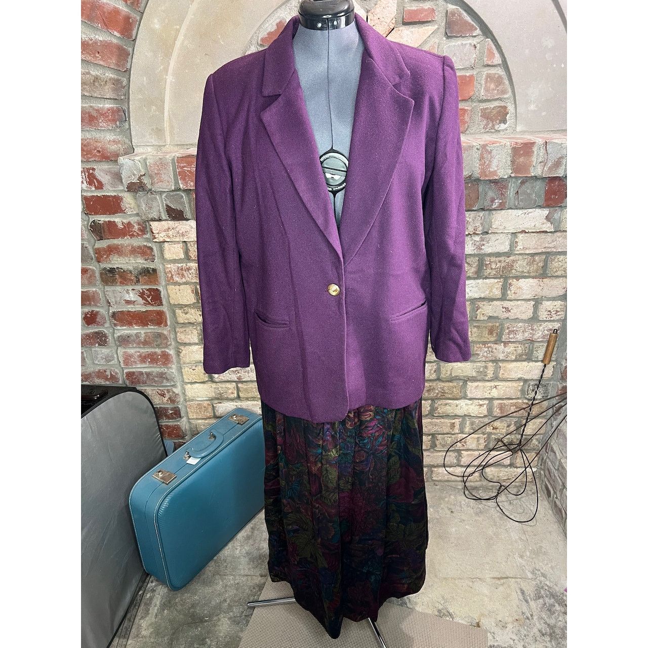 Vintage suit blazer swing skirt floral purple pink green Size XXL / US 16-18 / IT 52-54 - 1 Thumbnail